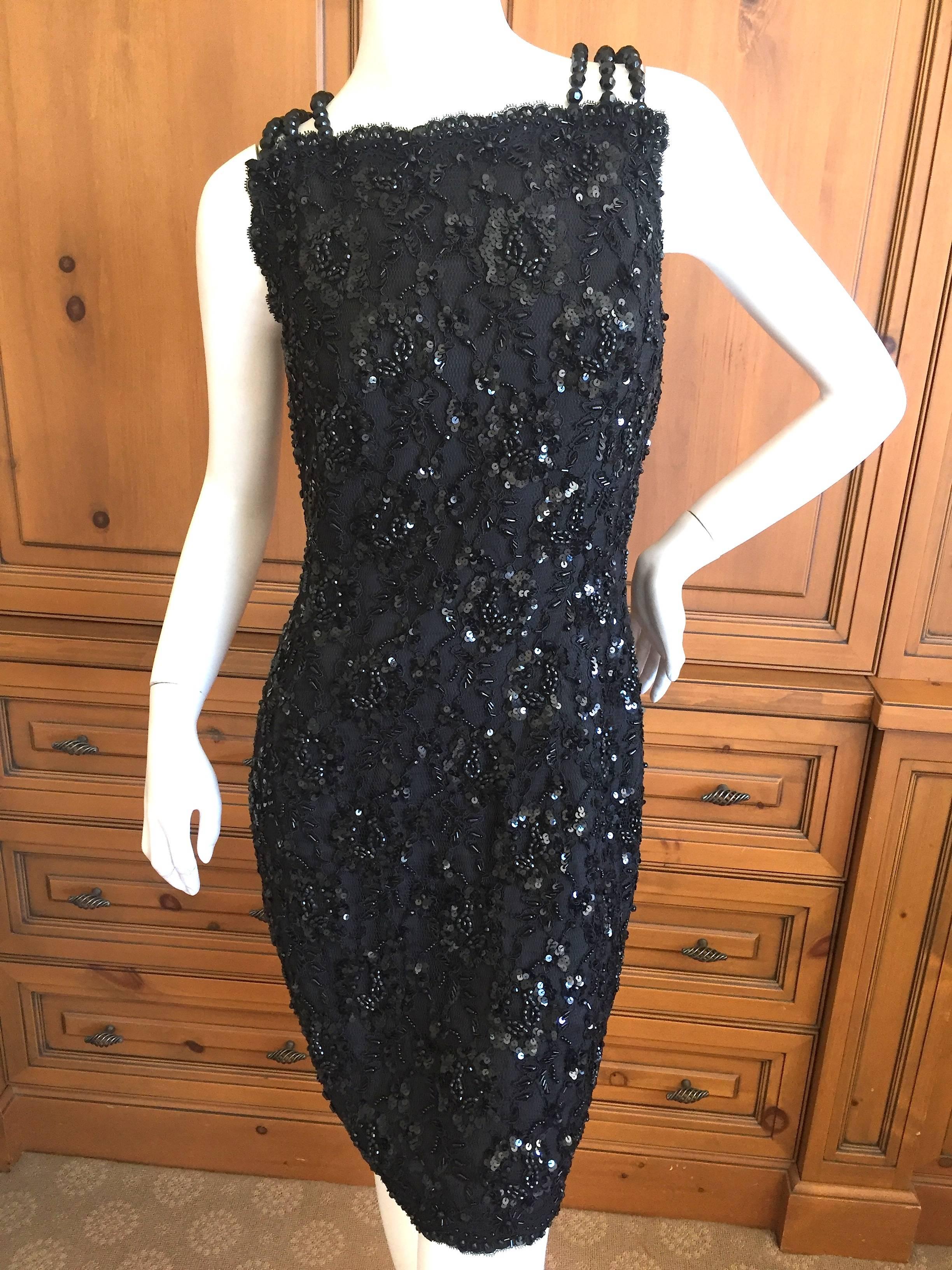 Oscar de la Renta 1980's Sequin Cocktail Dress with Beads and Bow 1