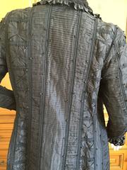 Oscar de la Renta Pleated and Pintucked Black Evening Coat with Ruffle Trim