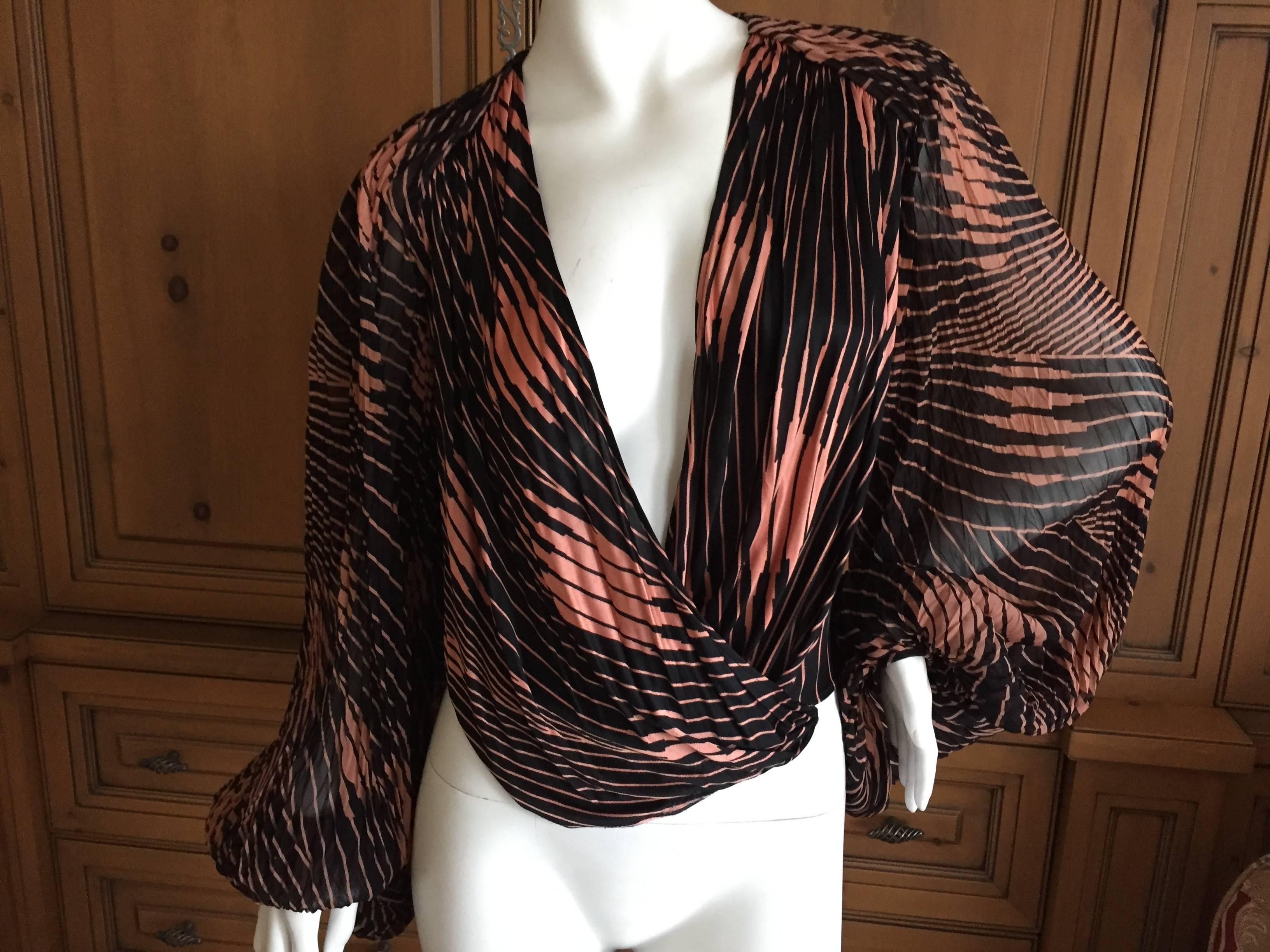 Gianni Versace Sheer Low Cut Blouse with Poet Sleeves In Excellent Condition In Cloverdale, CA