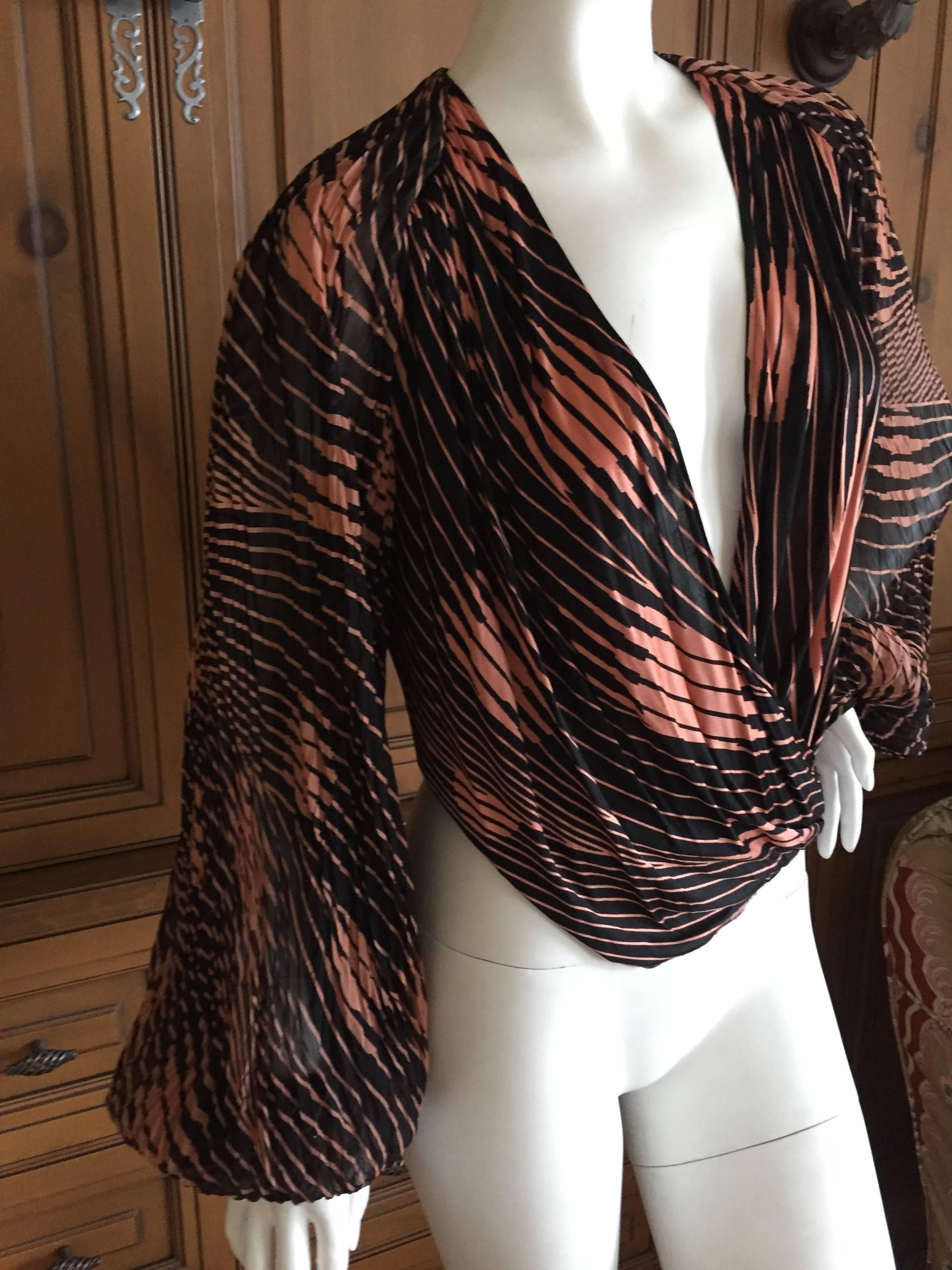 Women's Gianni Versace Sheer Low Cut Blouse with Poet Sleeves