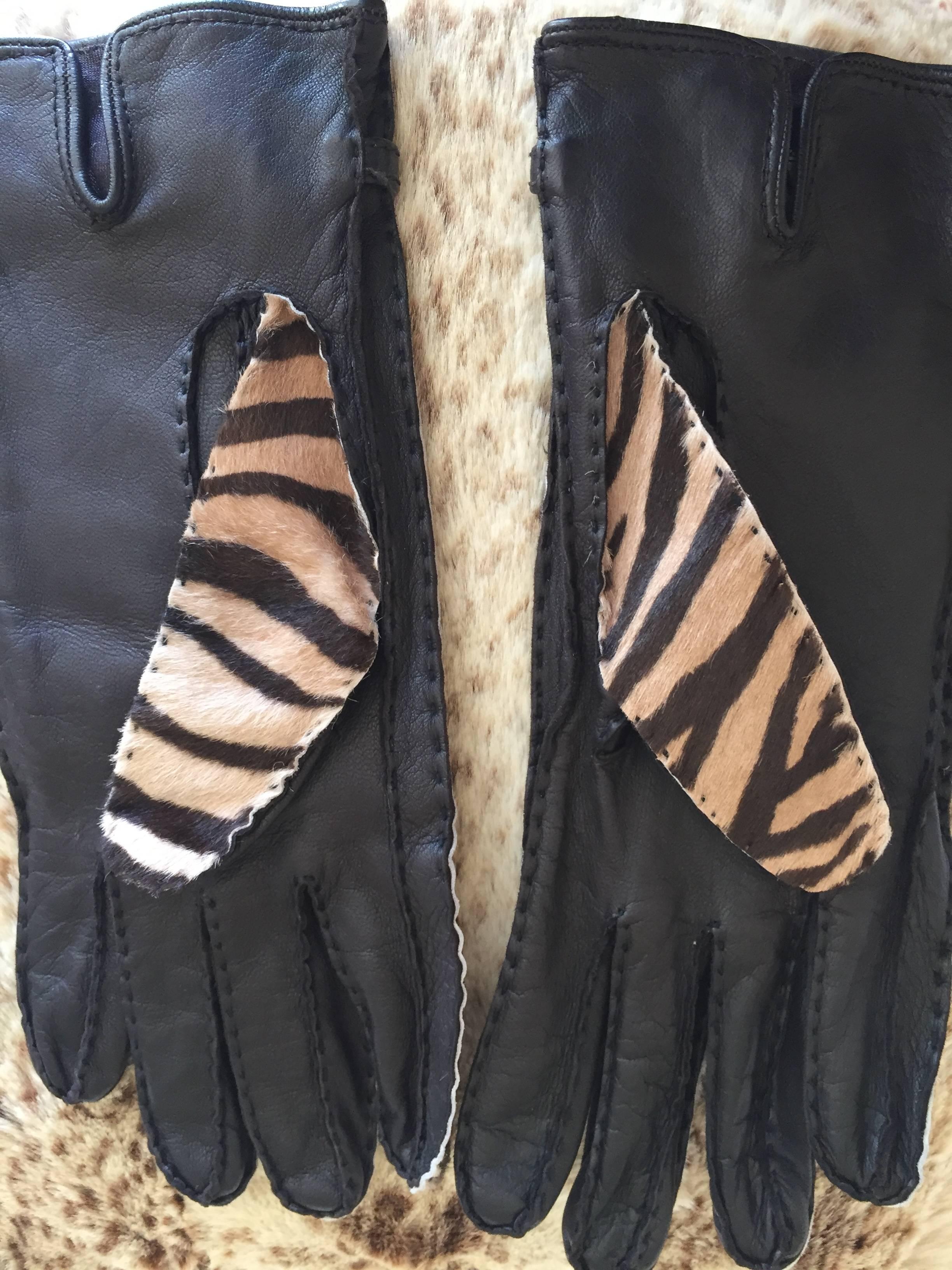 Gianni Versace 1980's Zebra Print Pony Hair Gloves For Sale 1