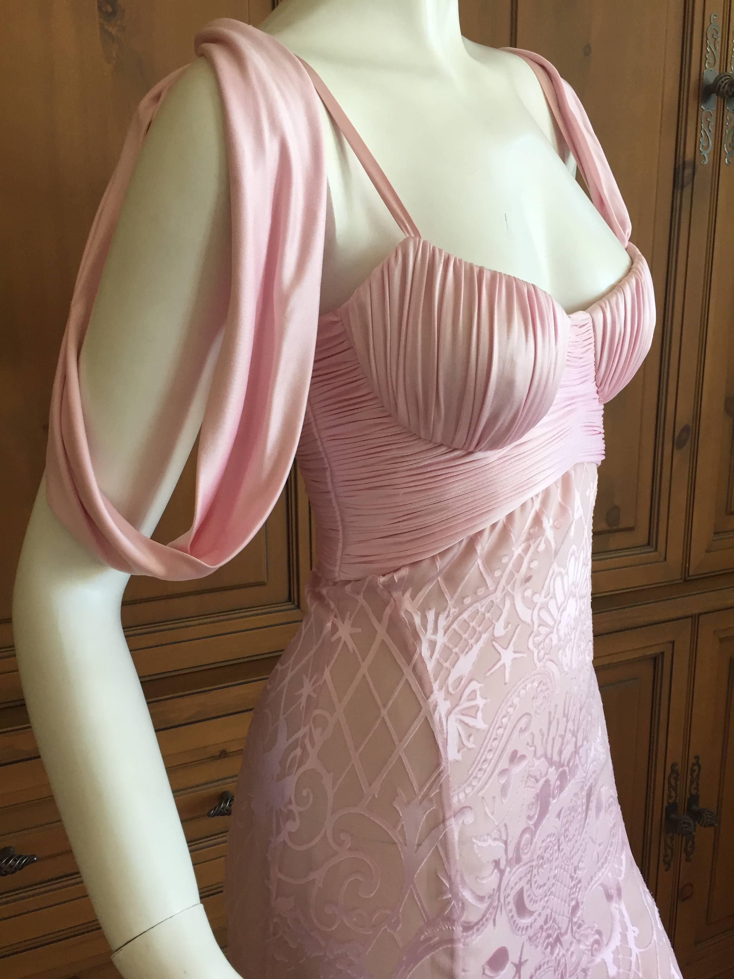 Gray Versace Pink Goddess Gown with Baroque Starfish Pattern