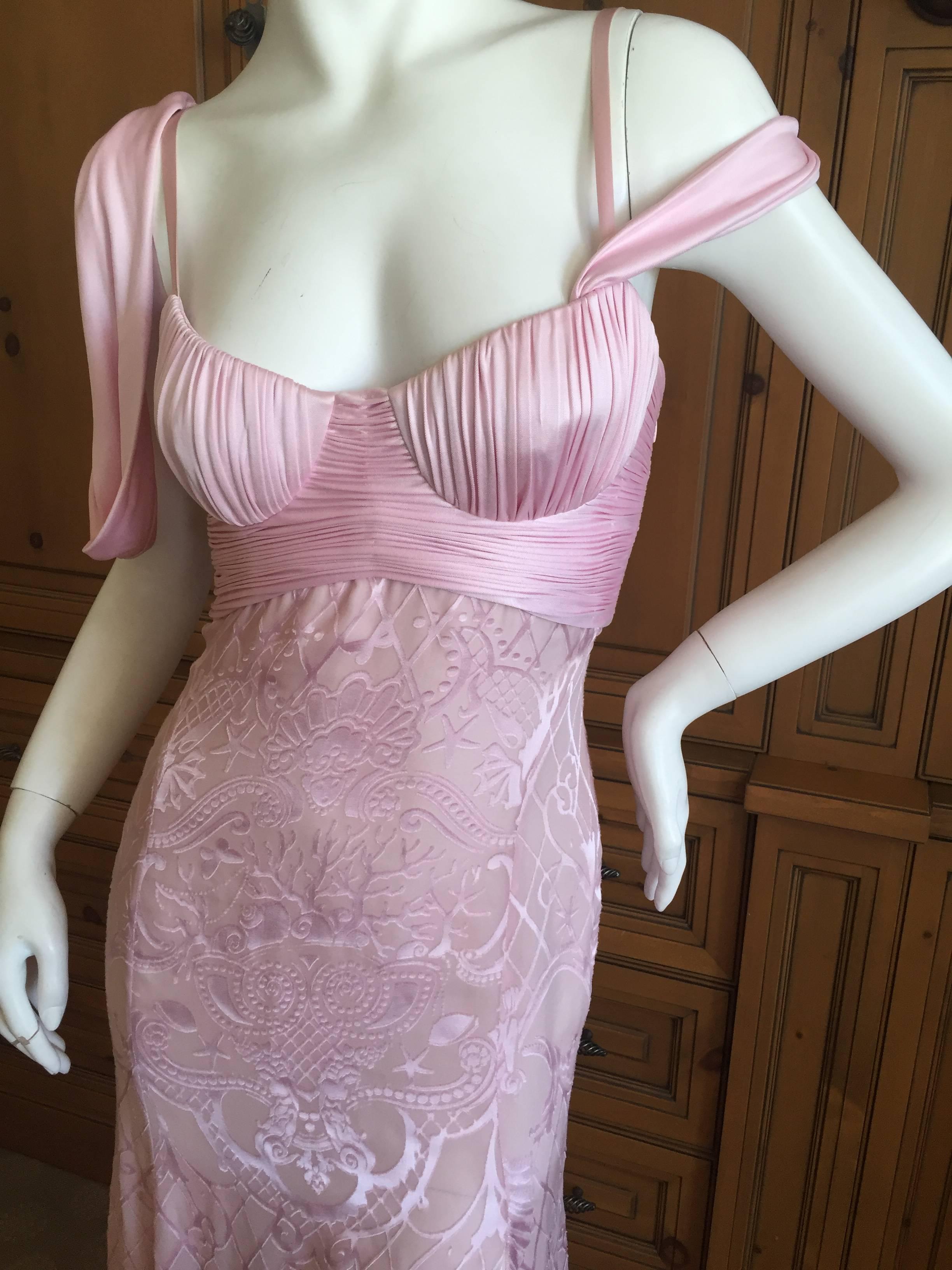 Versace Pink Goddess Gown with Baroque Starfish Pattern In Excellent Condition In Cloverdale, CA