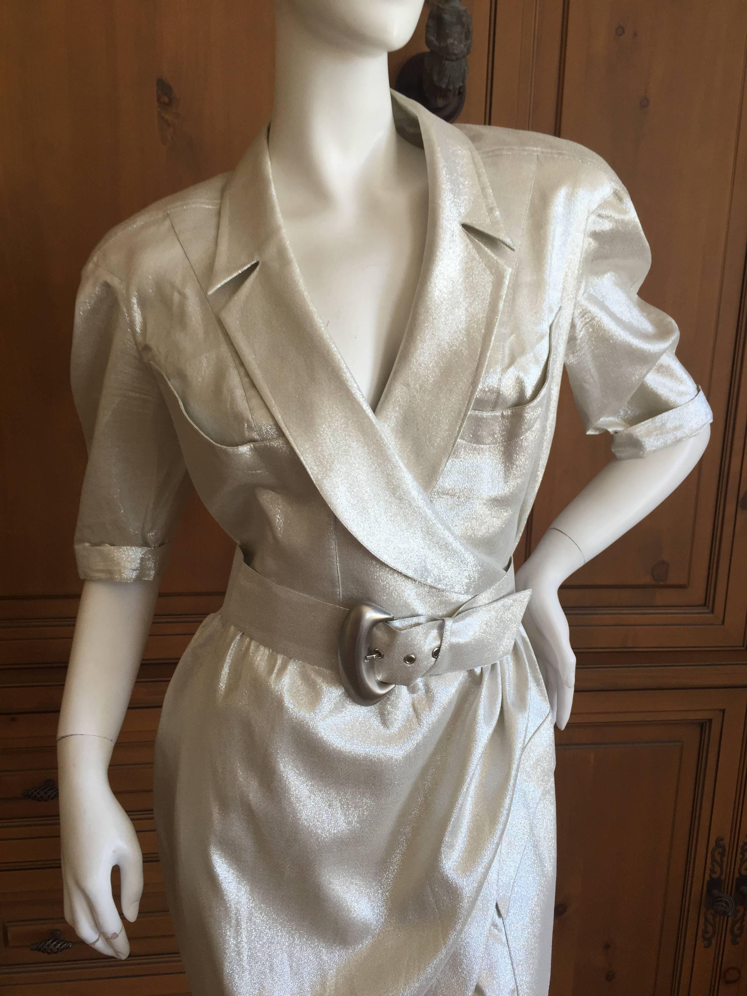 Gray Thierry Mugler 1980's Belted Gold Lurex Dress For Sale