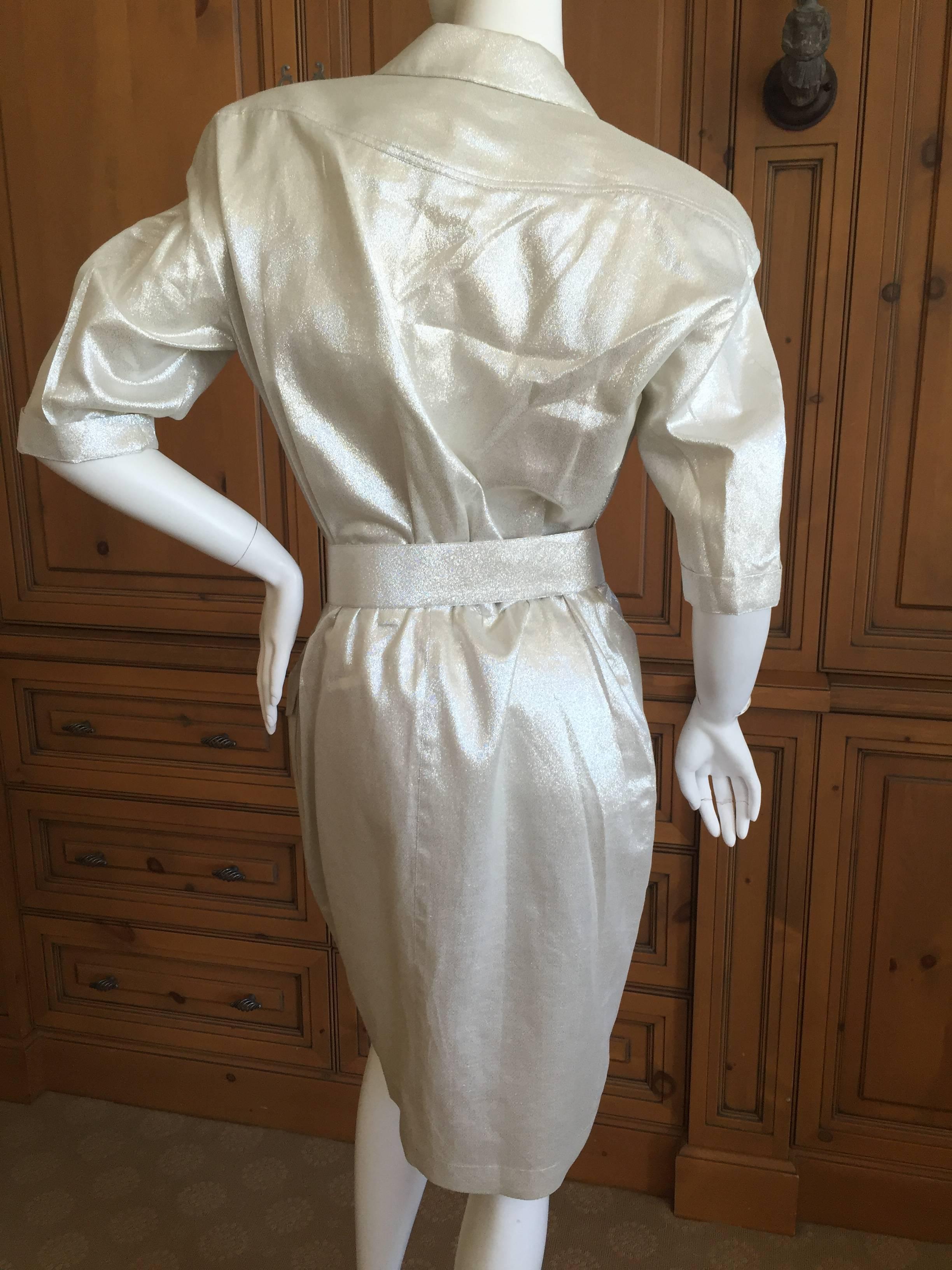 Women's Thierry Mugler 1980's Belted Gold Lurex Dress For Sale