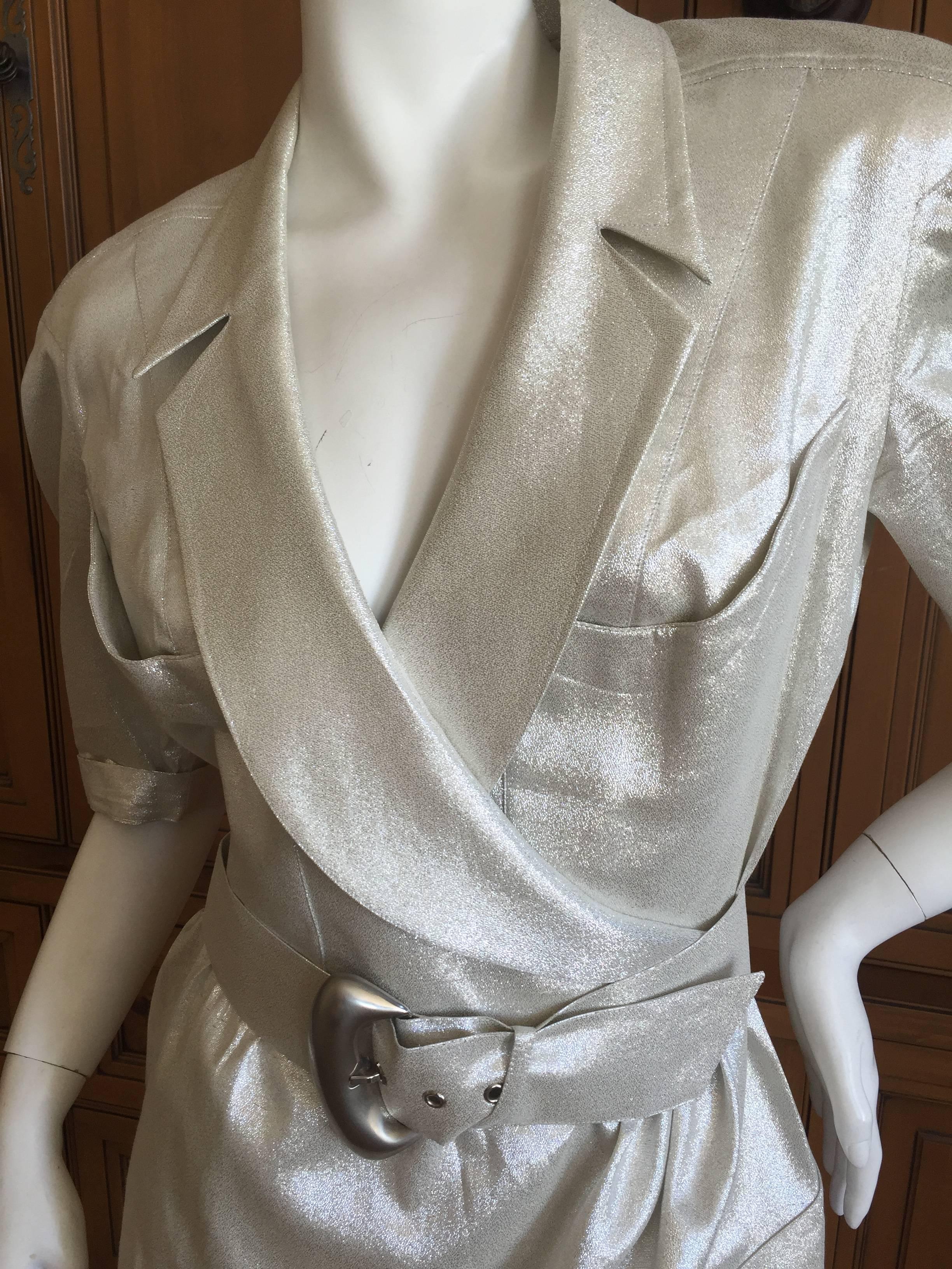 Thierry Mugler 1980's Belted Gold Lurex Dress For Sale 1