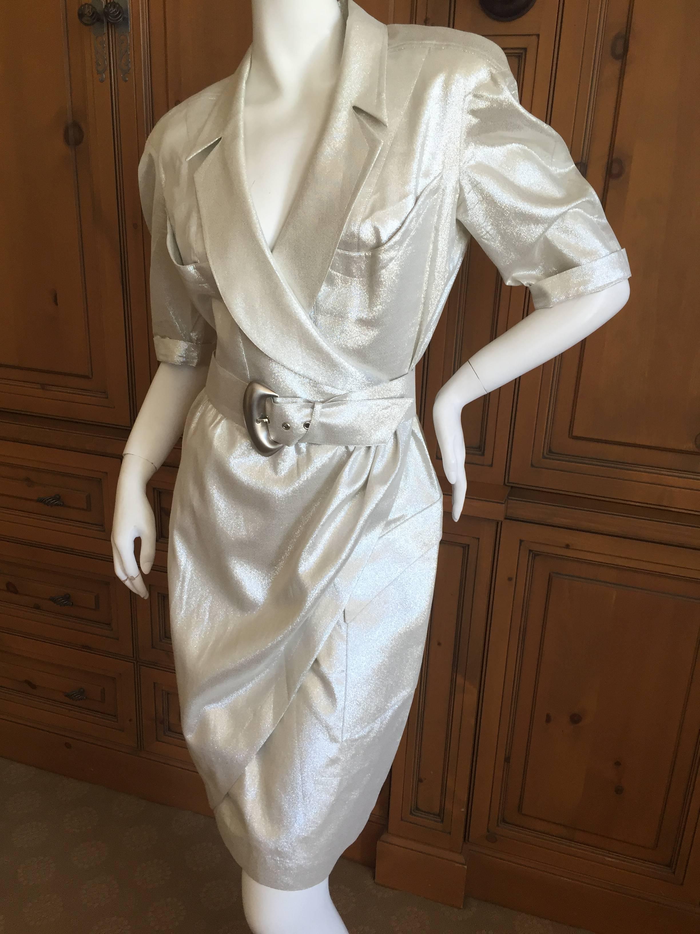 Thierry Mugler 1980's Belted Gold Lurex Dress In Excellent Condition For Sale In Cloverdale, CA