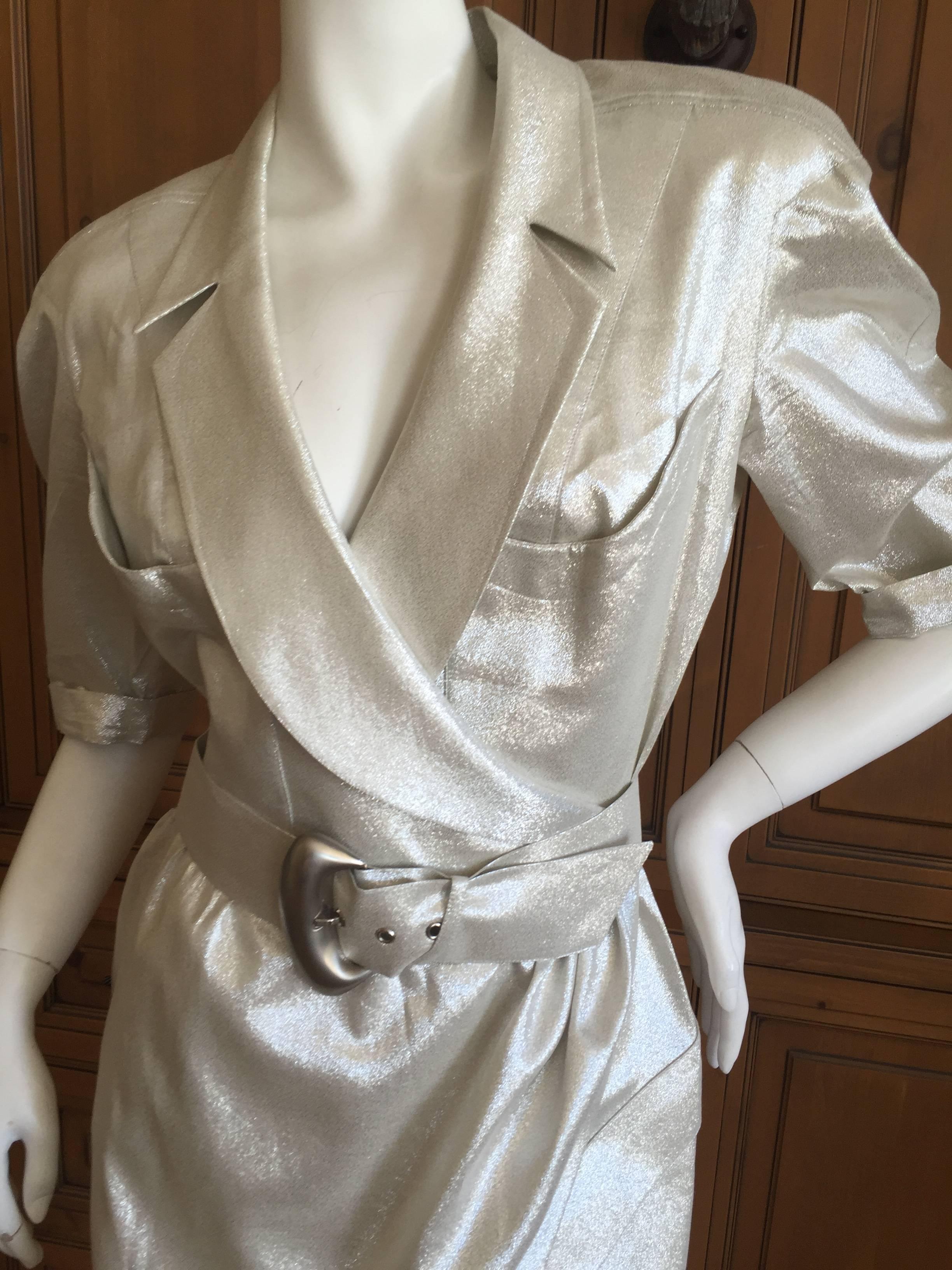 Thierry Mugler 1980's Belted Gold Lurex Dress For Sale 2
