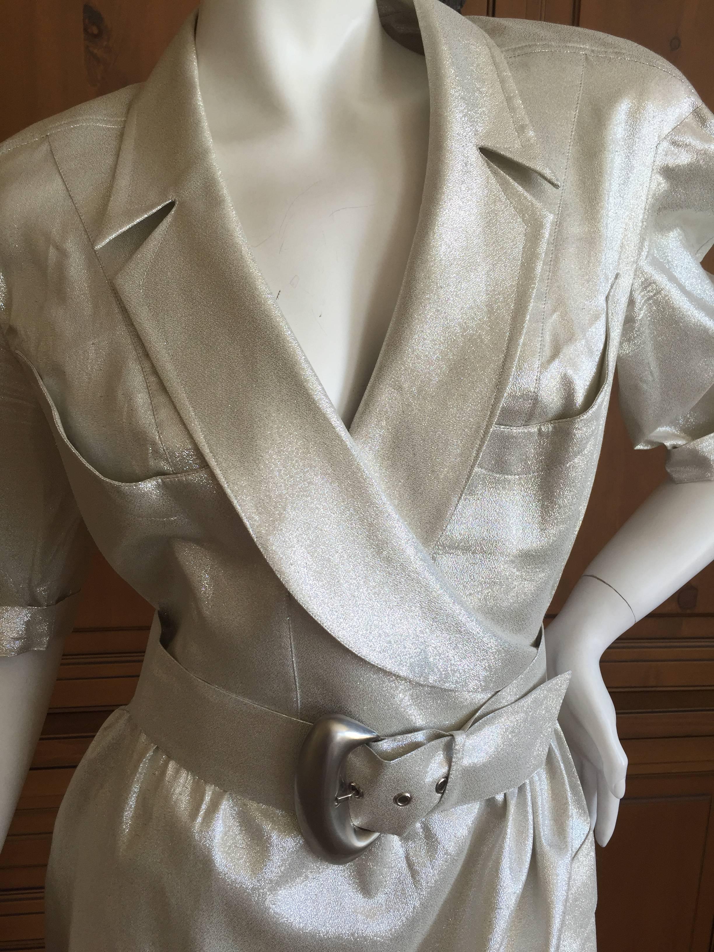 Thierry Mugler 1980's Belted Gold Lurex Dress For Sale 3