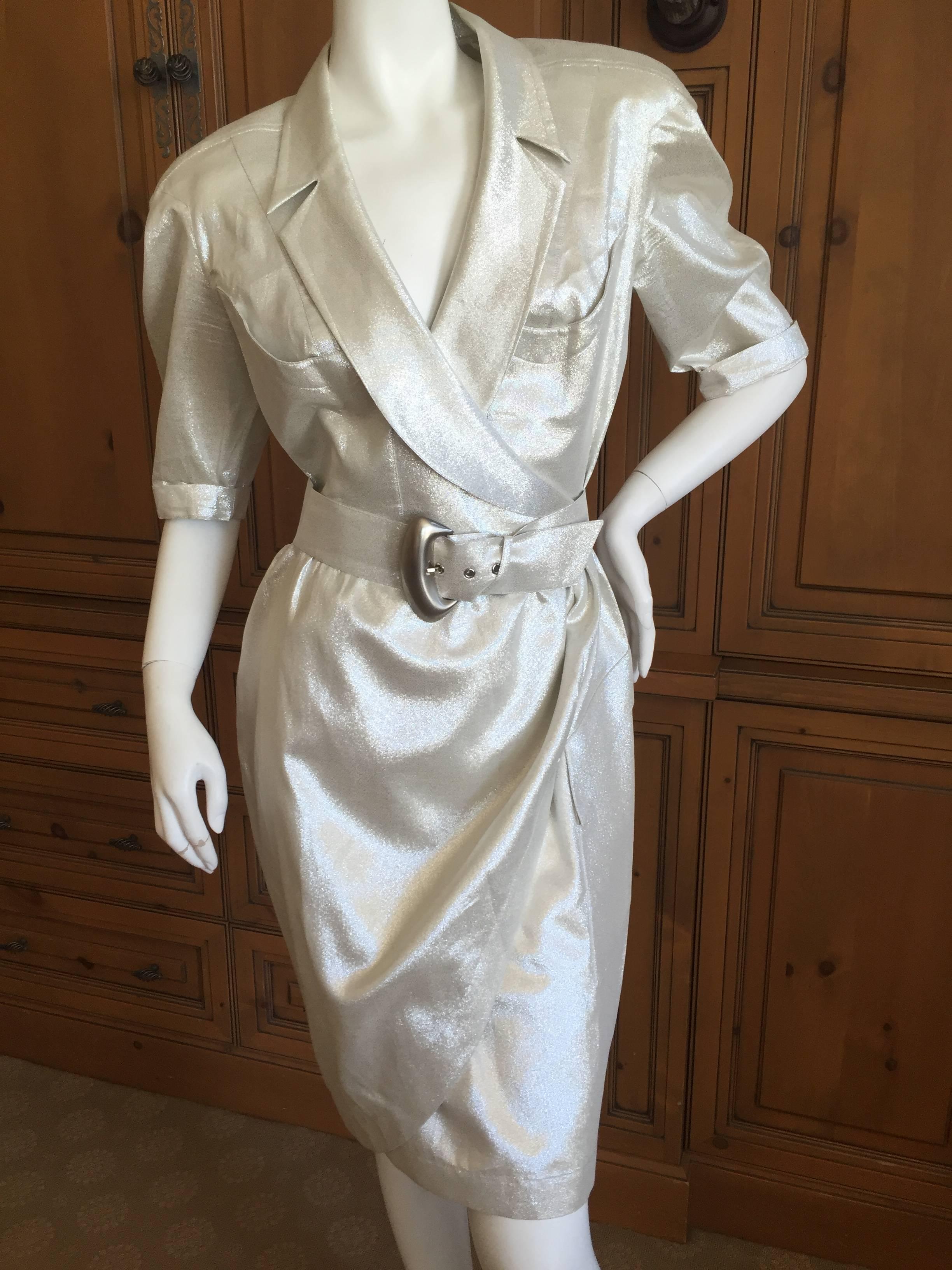 Thierry Mugler 1980's Belted Gold Lurex Dress For Sale 4
