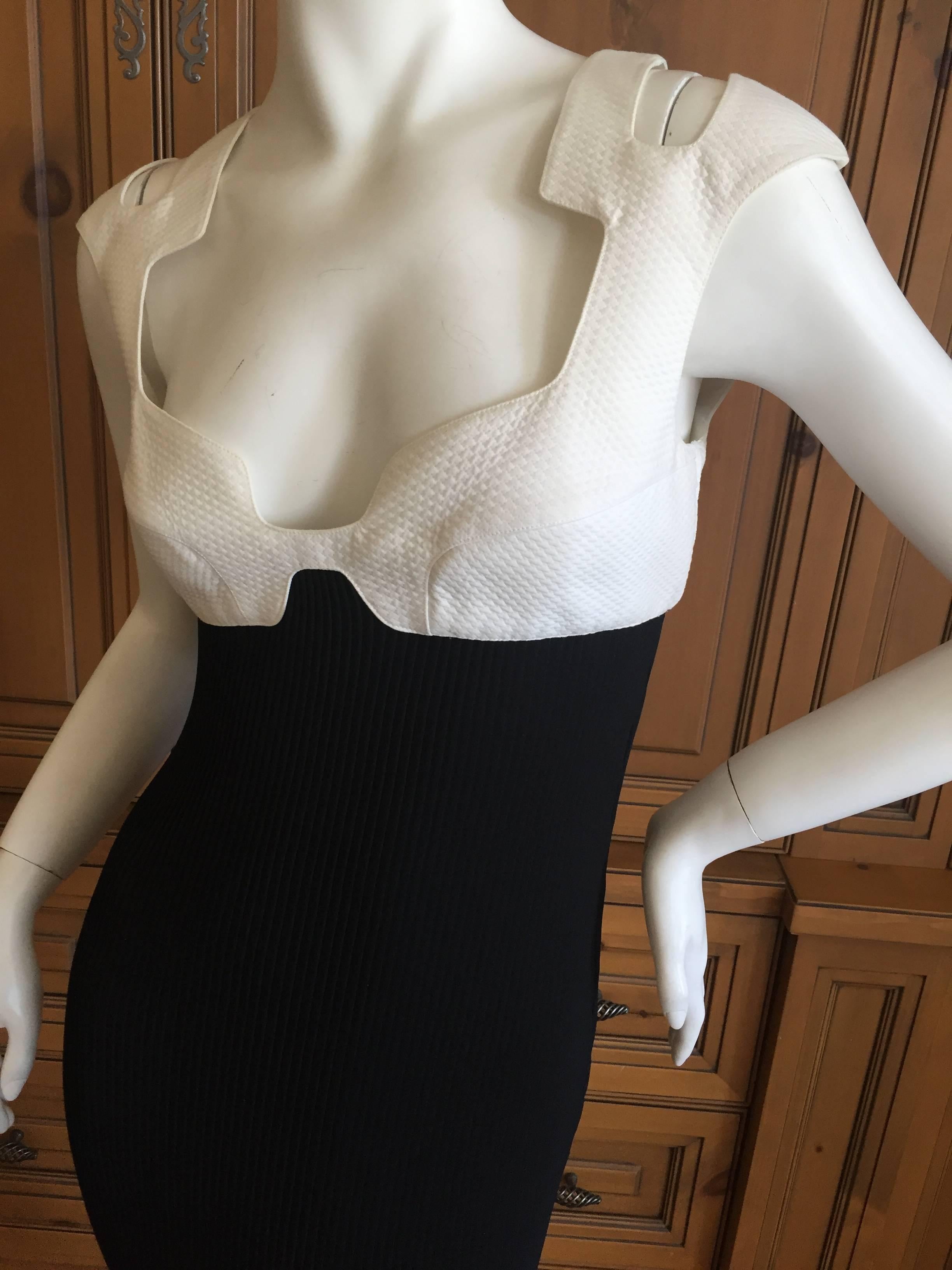 Thierry Mugler 1980's Sexy Low Cut Black & White Dress In Excellent Condition For Sale In Cloverdale, CA