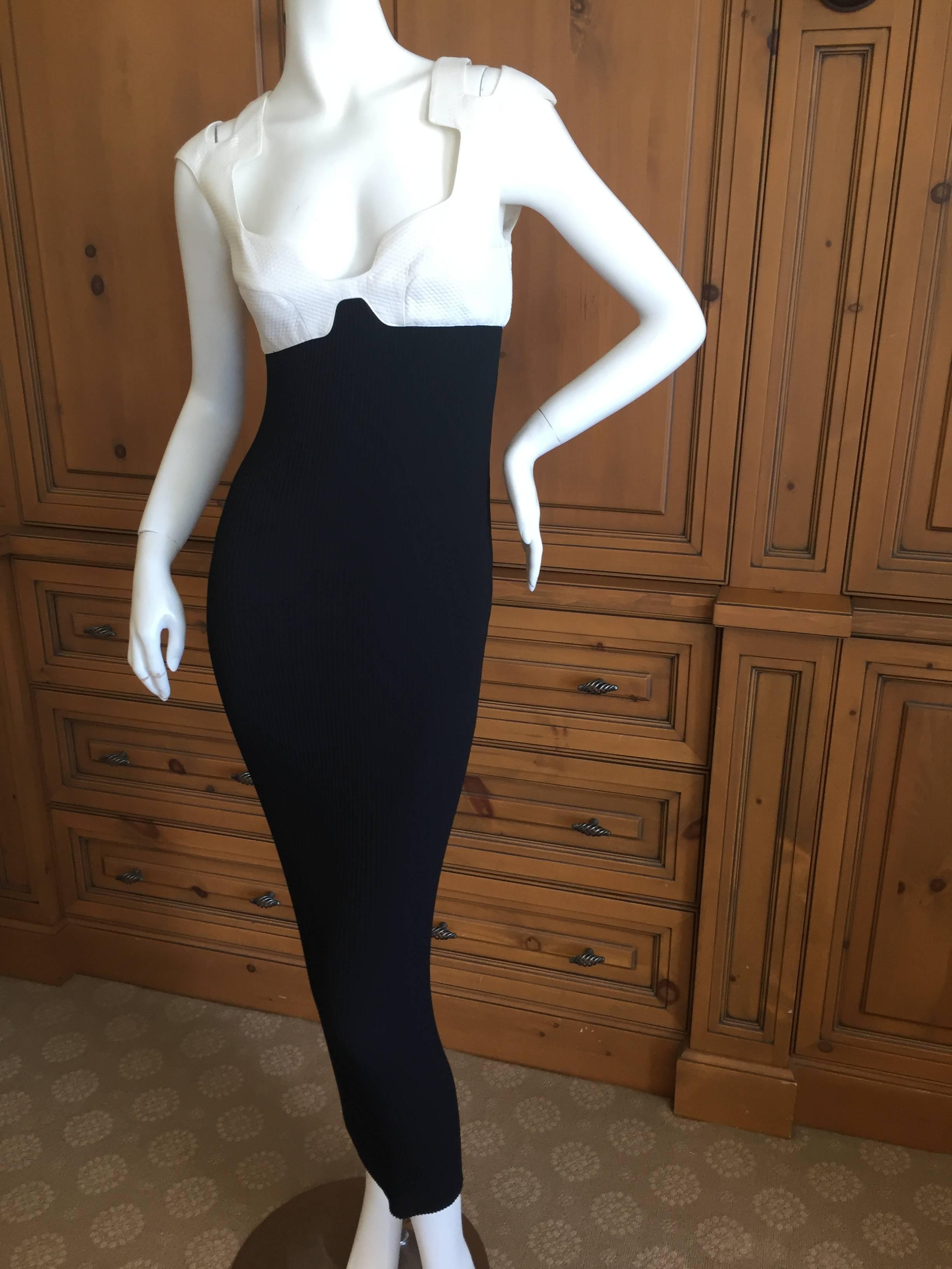 Thierry Mugler 1980's Sexy Low Cut Black & White Dress For Sale 2
