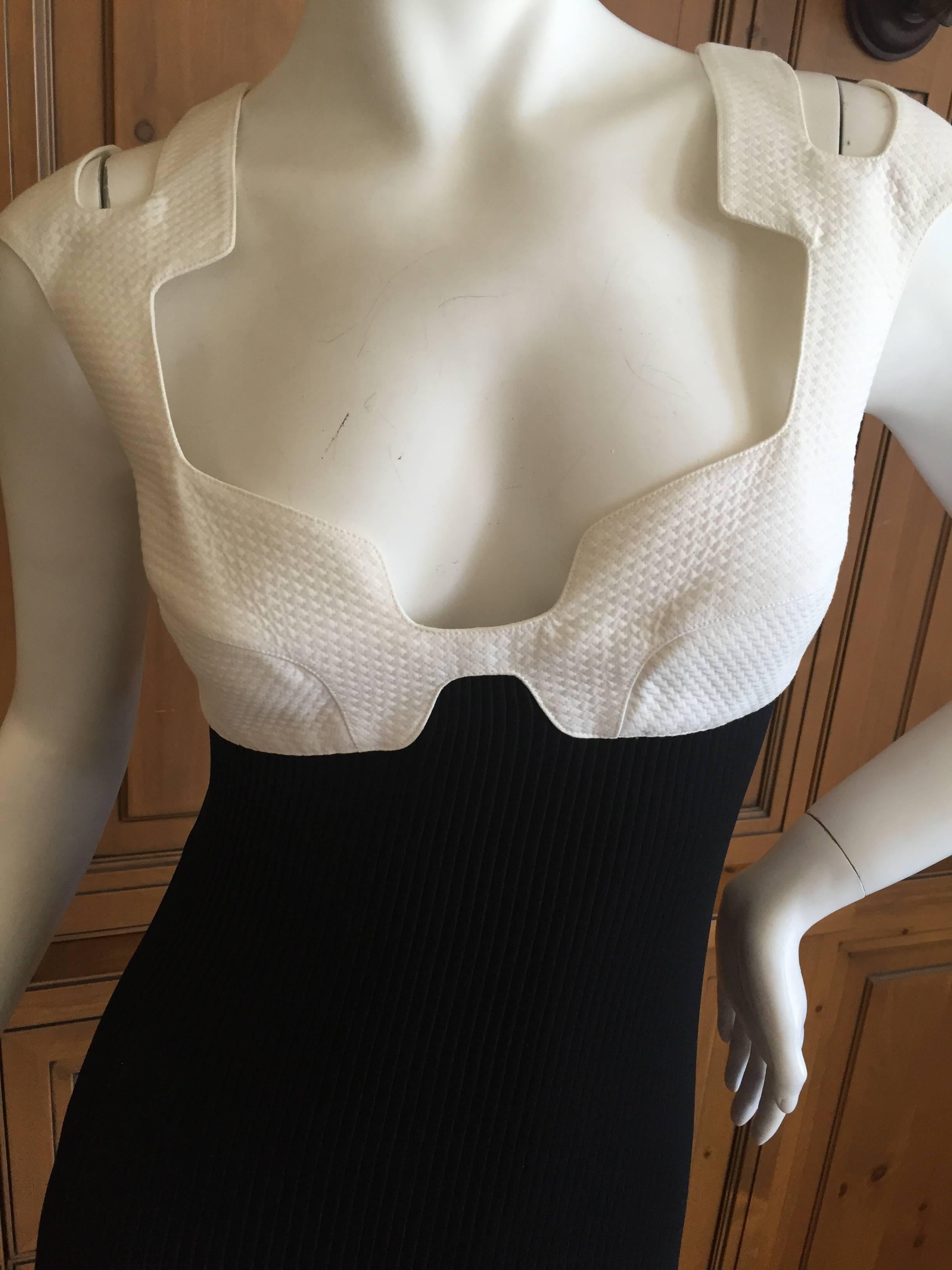 Thierry Mugler 1980's Sexy Low Cut Black & White Dress For Sale 3