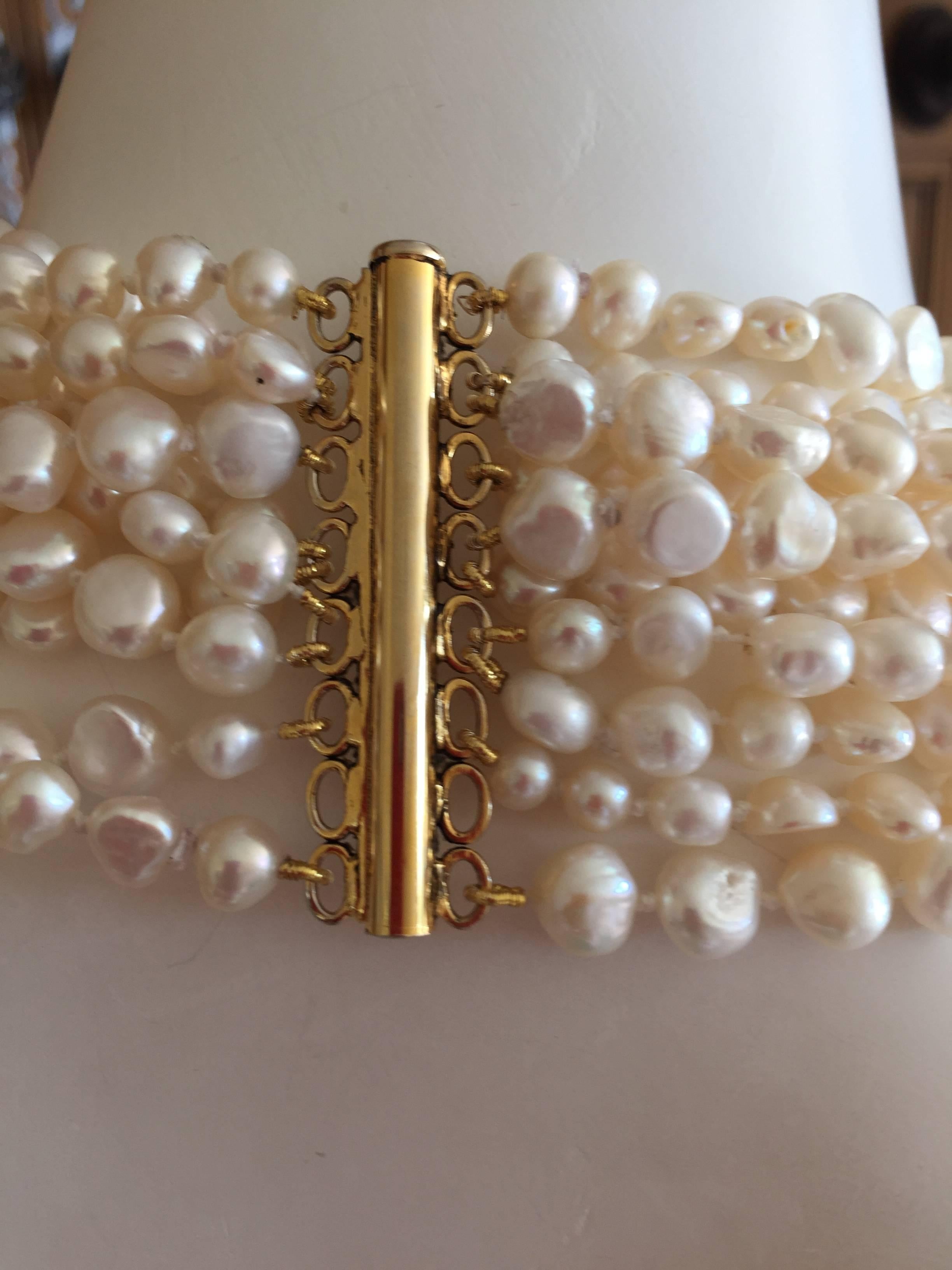 Women's Iradj Moini Gem Floral Detachable Pin Clasp Multi Strand Cultured Pearl Necklac
