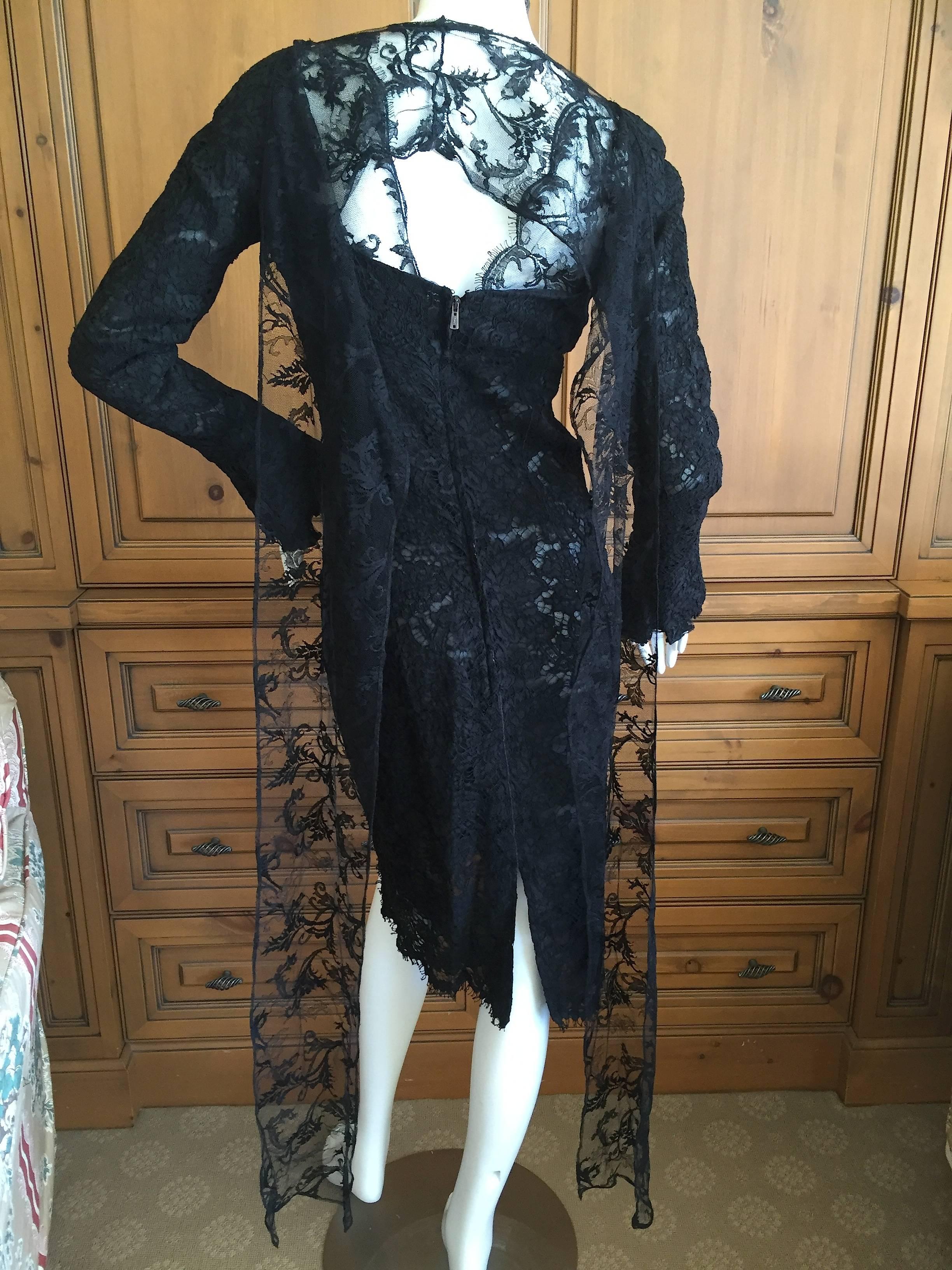 Yves Saint Laurent by Tom Ford Sexy Black Lace Cocktail Dress with Scarf Back In Excellent Condition In Cloverdale, CA