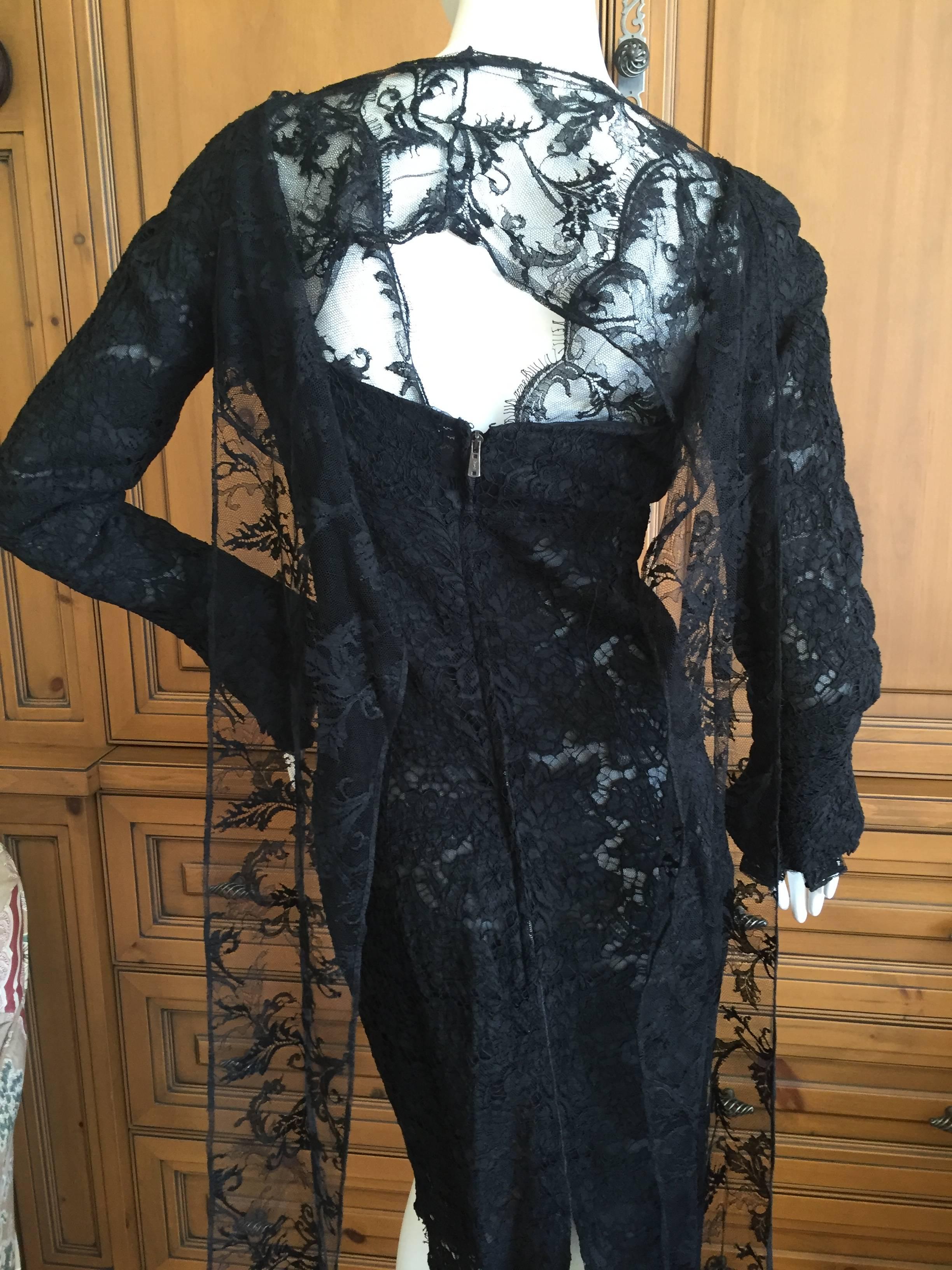 Yves Saint Laurent by Tom Ford Sexy Black Lace Cocktail Dress with Scarf Back 1