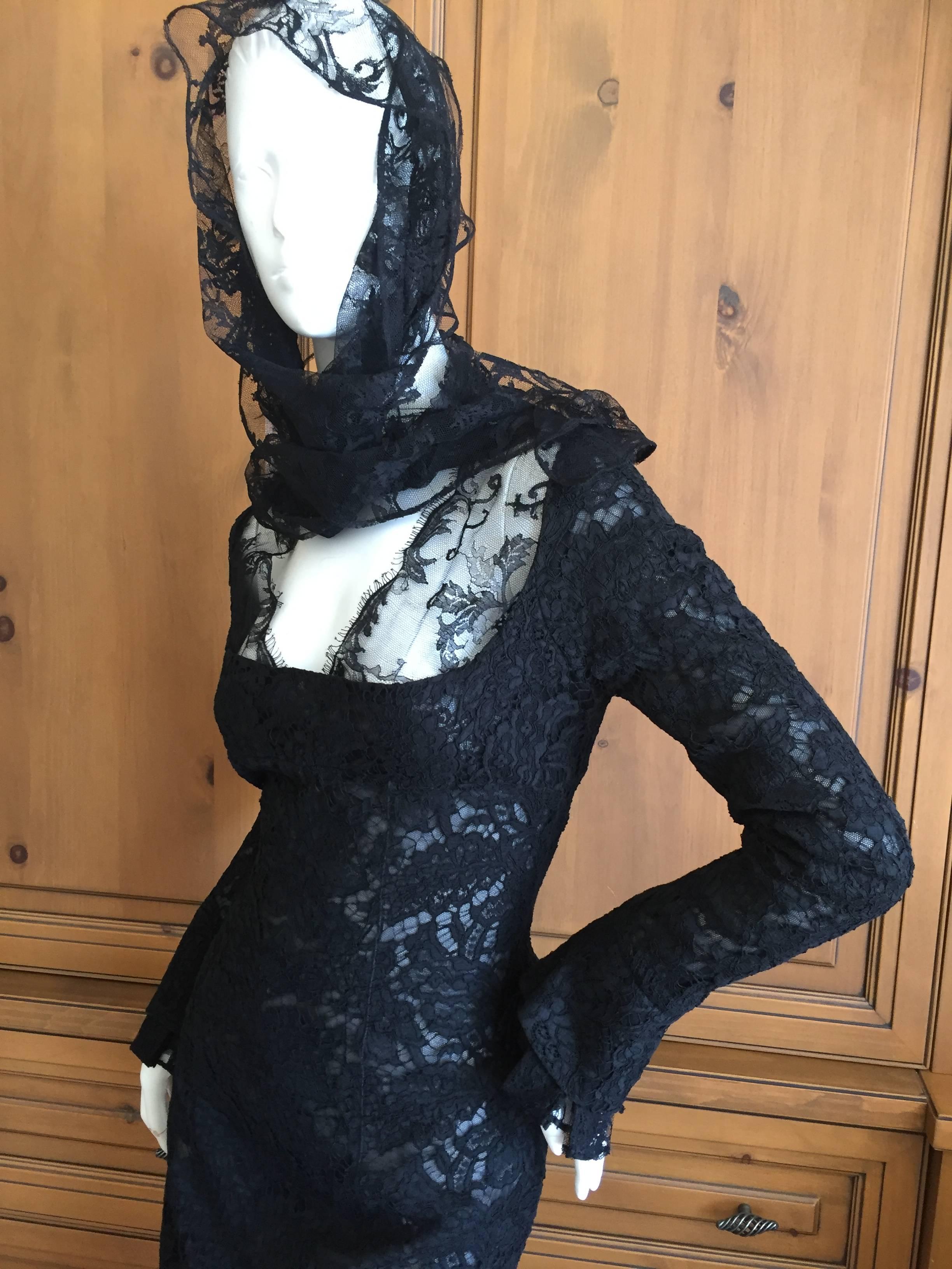 Yves Saint Laurent by Tom Ford Sexy Black Lace Cocktail Dress with Scarf Back 4