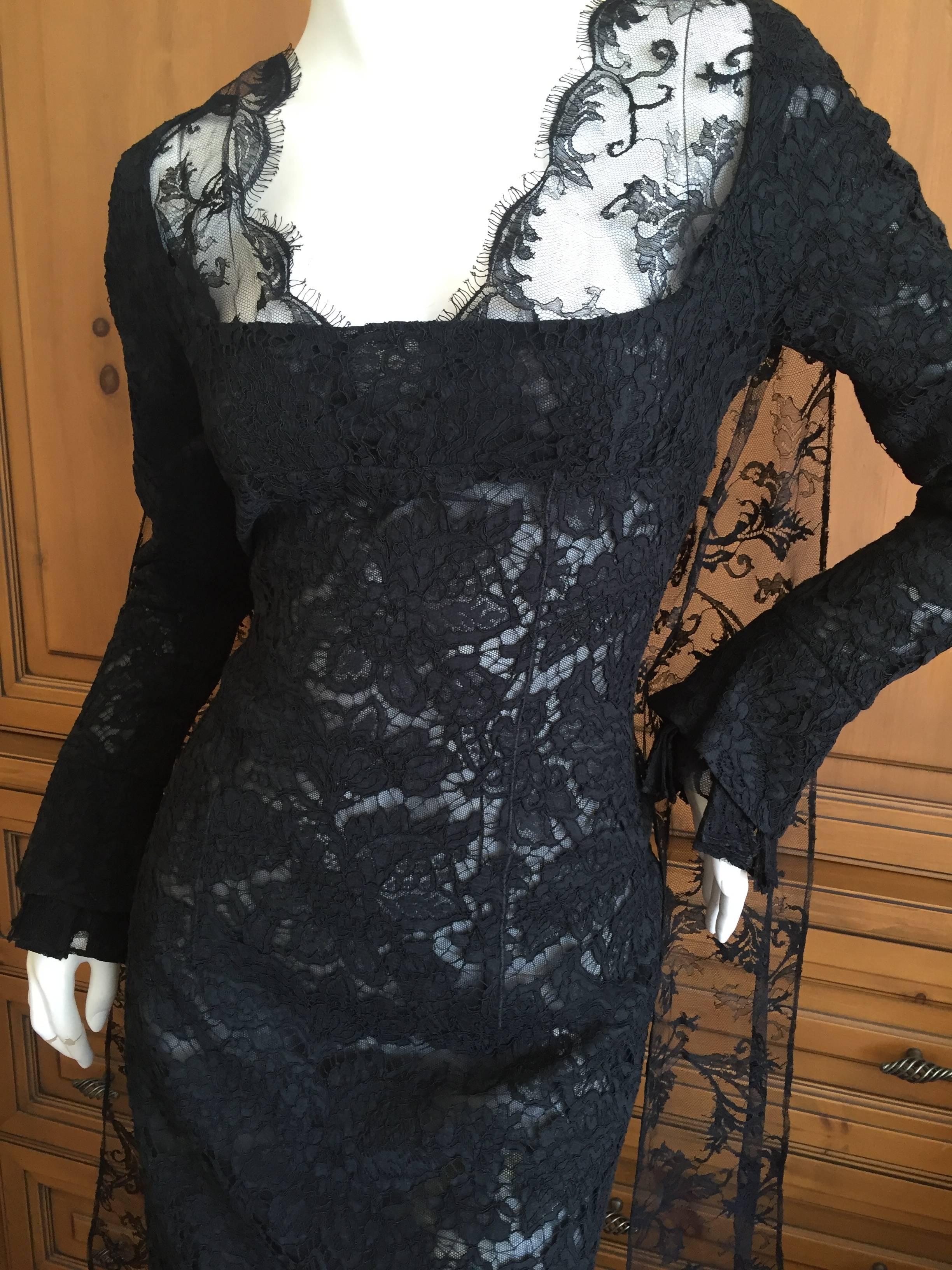 Yves Saint Laurent by Tom Ford Sexy Black Lace Cocktail Dress with Scarf Back 6