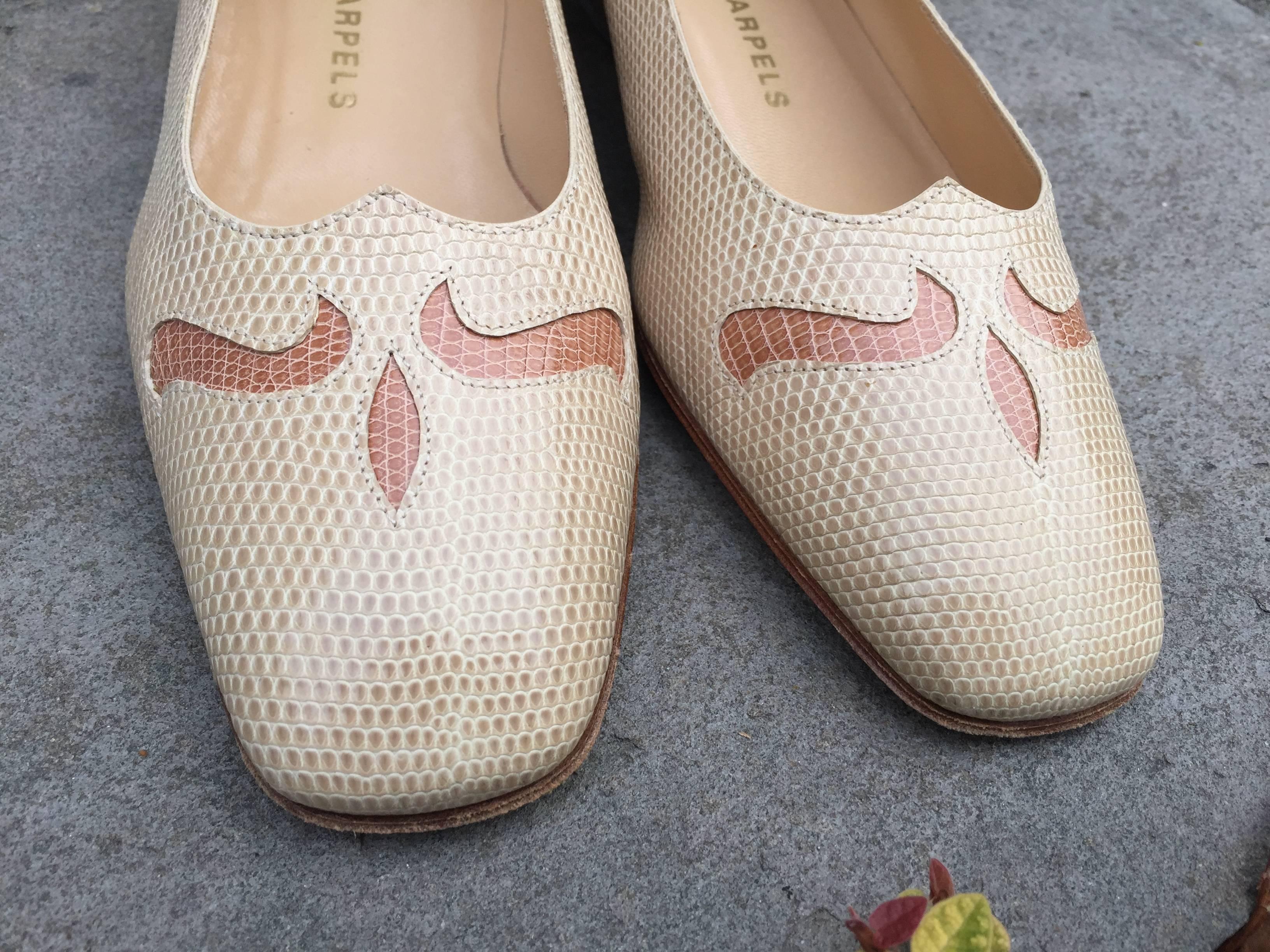 Beige Helene Arpels Couture, Paris Two Tone Lizard Flats For Sale