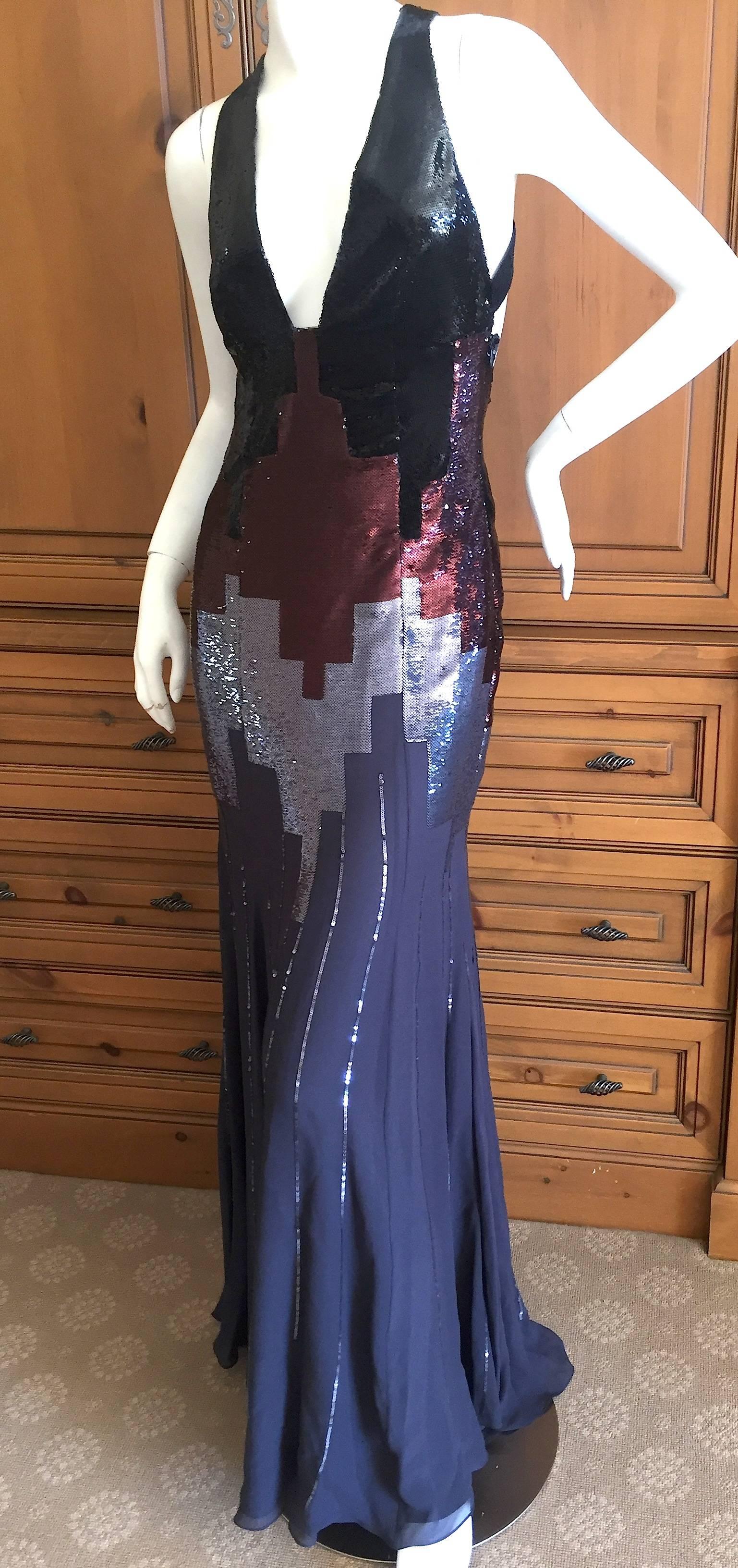 Versace Sequin Evening Dress with Deco Cityscape Design For Sale 1