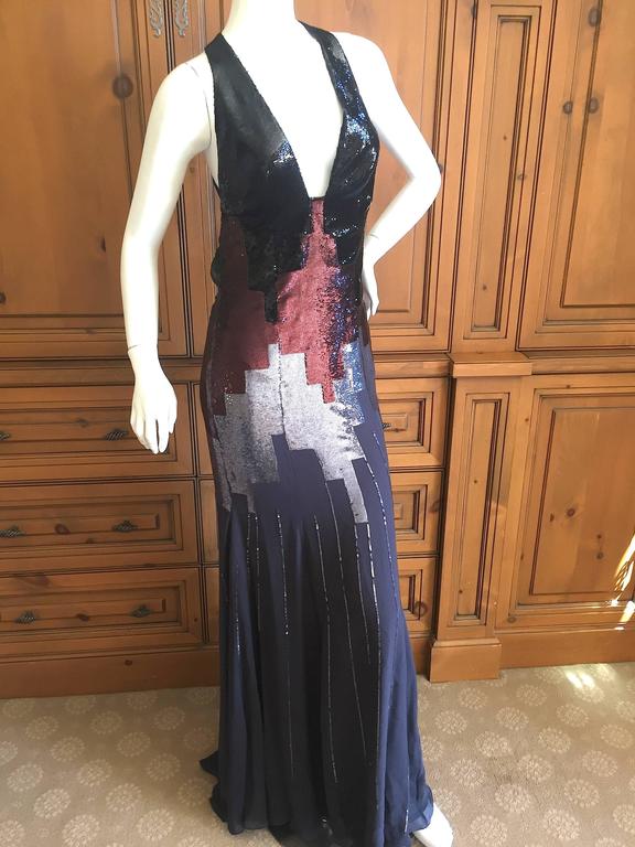 Versace Sequin Evening Dress with Deco Cityscape Design For Sale at 1stDibs