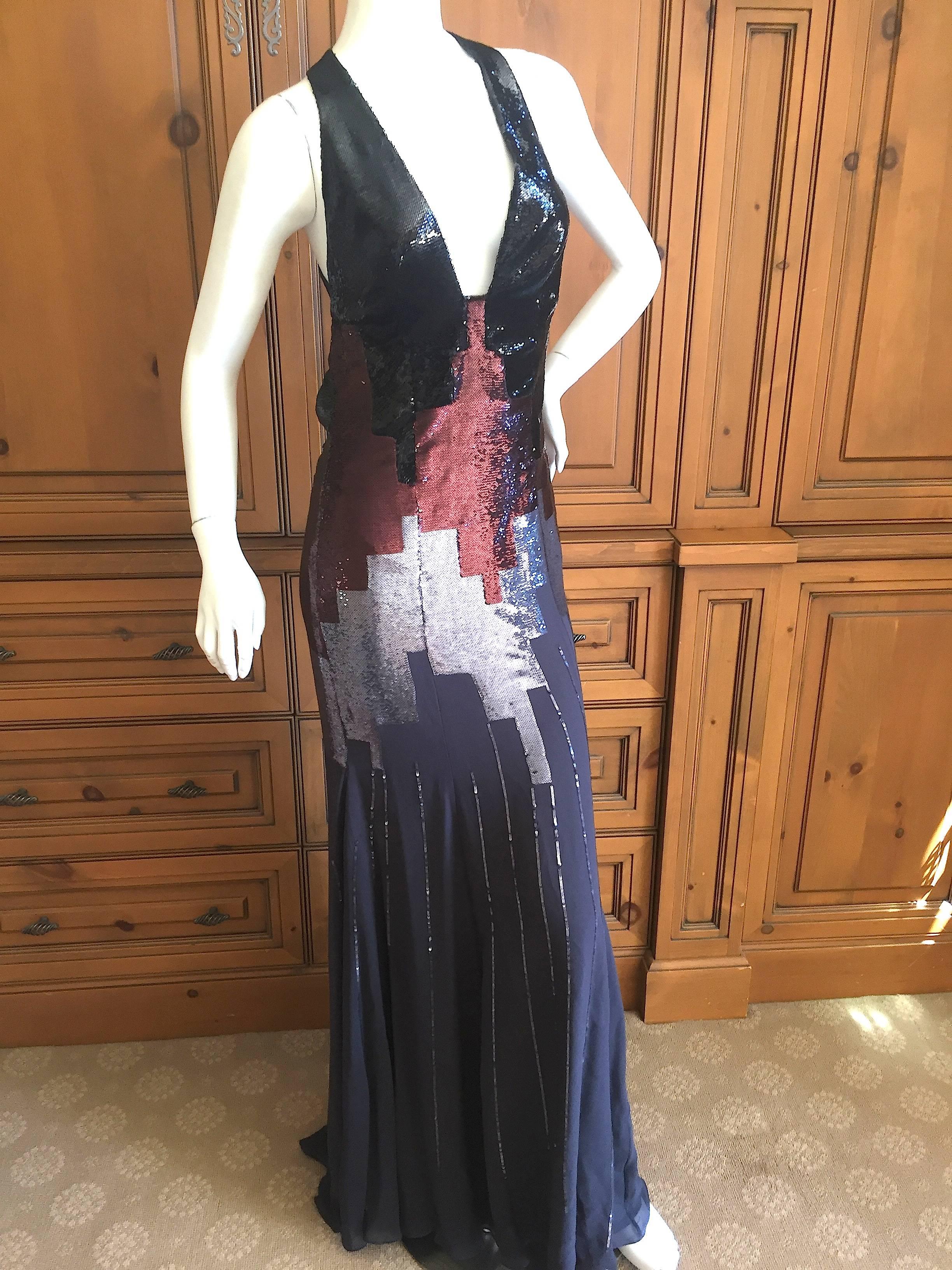 Versace Sequin Evening Dress with Deco Cityscape Design For Sale 2