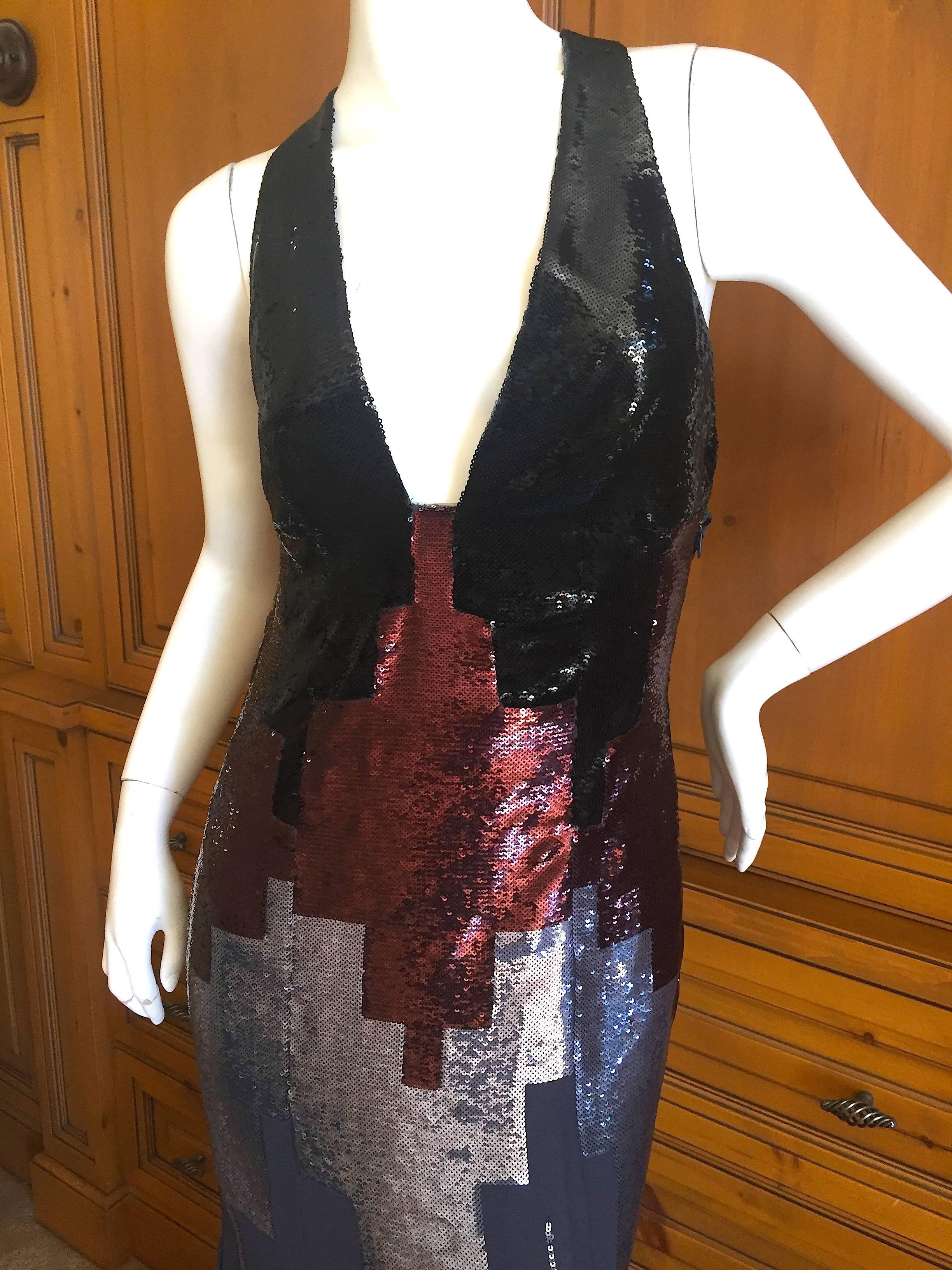 Versace Sequin Evening Dress with Deco Cityscape Design For Sale 4