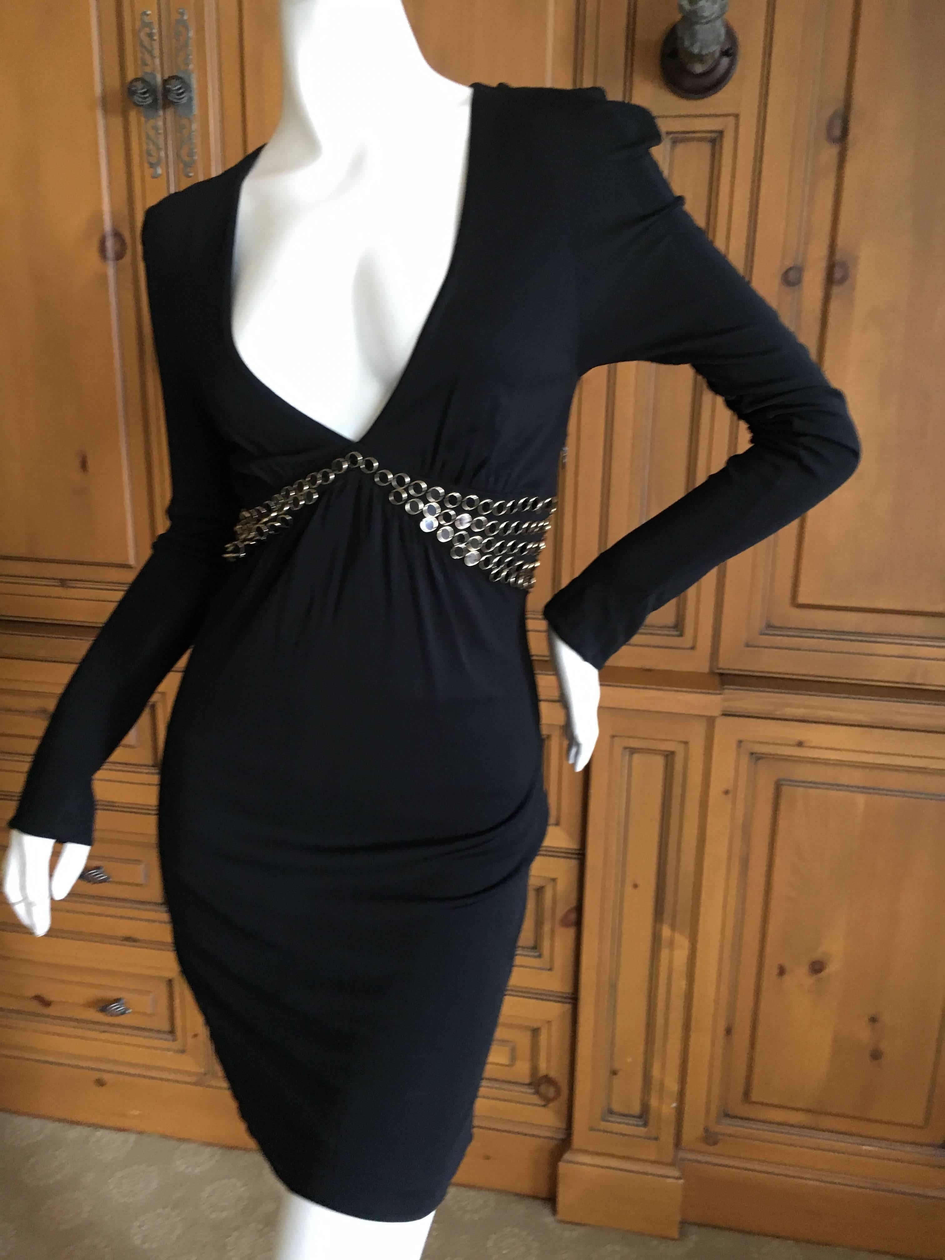 Gucci Low Cut Embellished Little Black Dress by Tom Ford In Excellent Condition For Sale In Cloverdale, CA