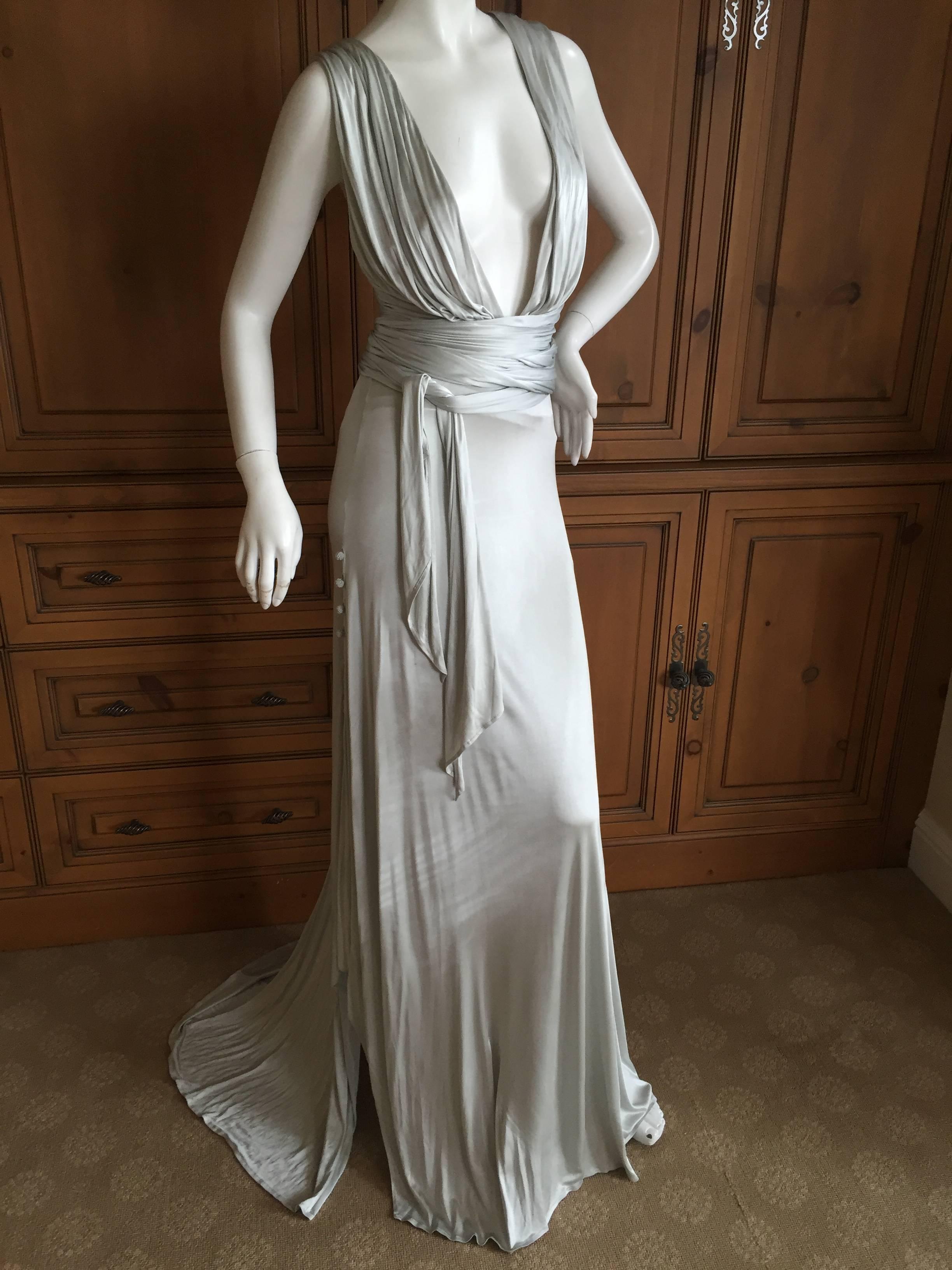 Versace Low Cut Vintage Silver Siren Gown  In Good Condition For Sale In Cloverdale, CA