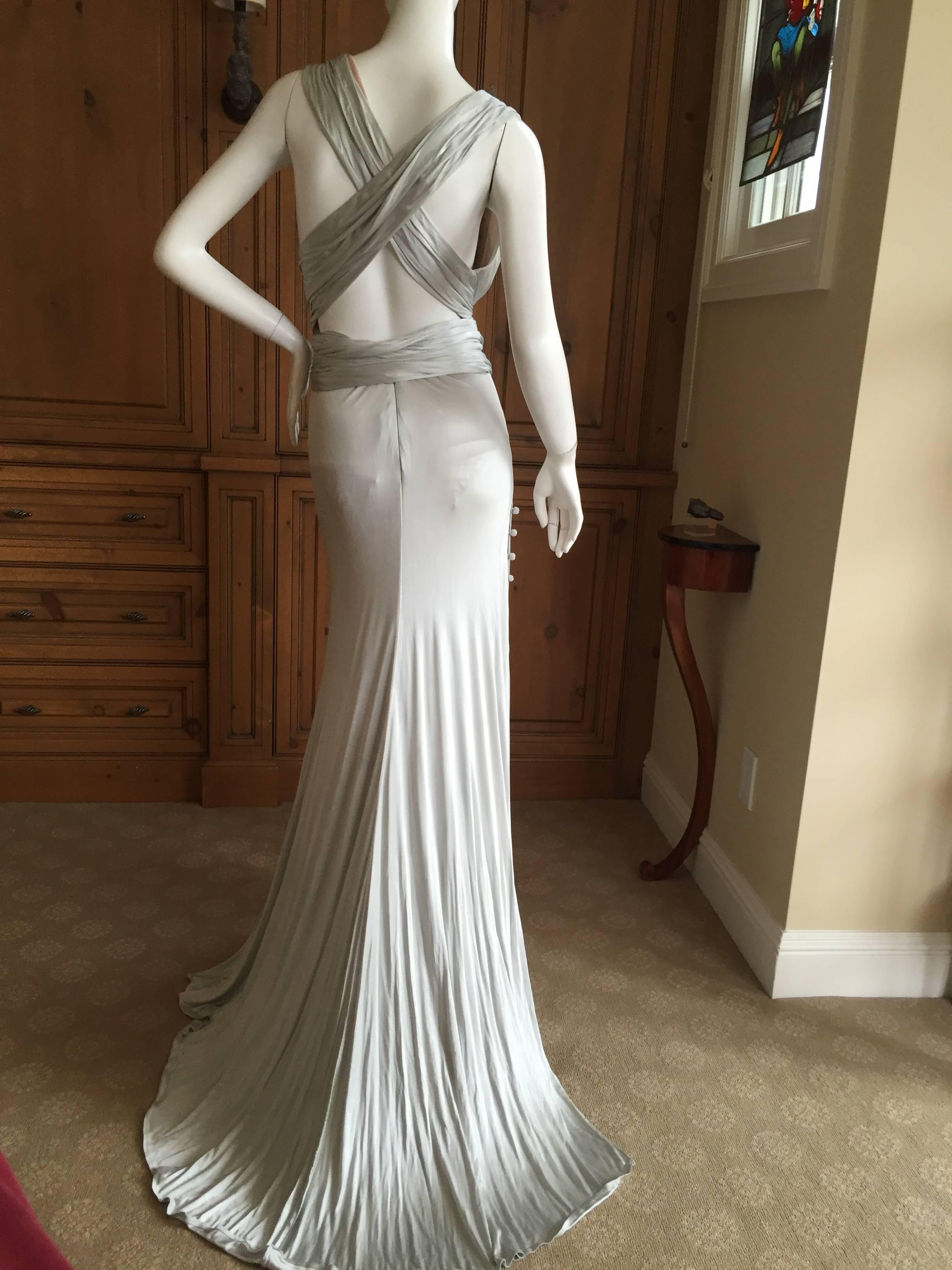 Versace Low Cut Vintage Silver Siren Gown  For Sale 1