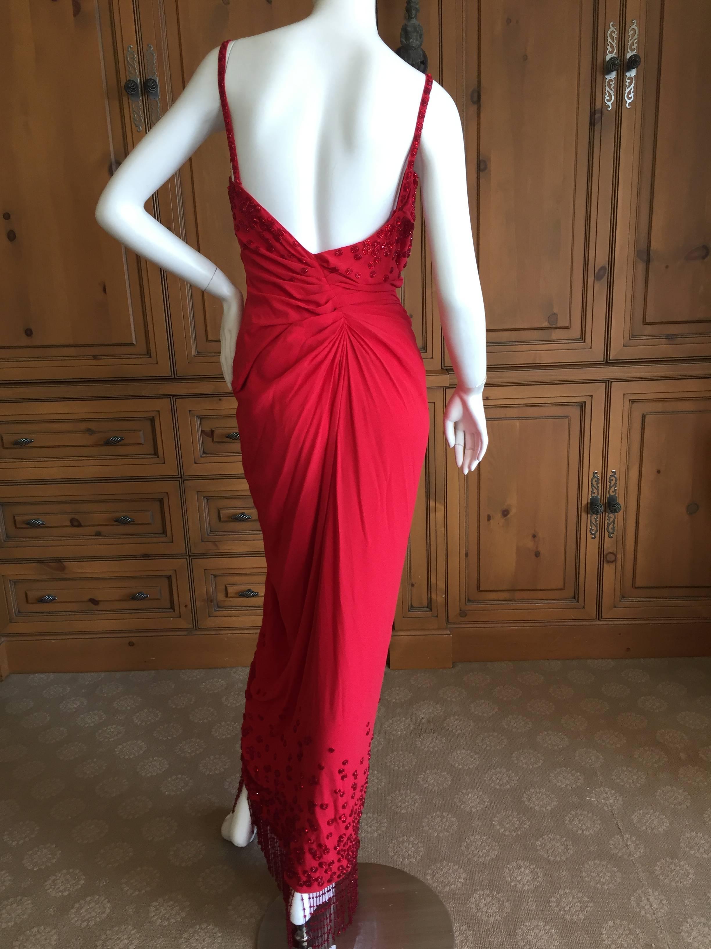 Christian Dior Lady in Red Fringed Beaded Evening Dress by Galliano 3