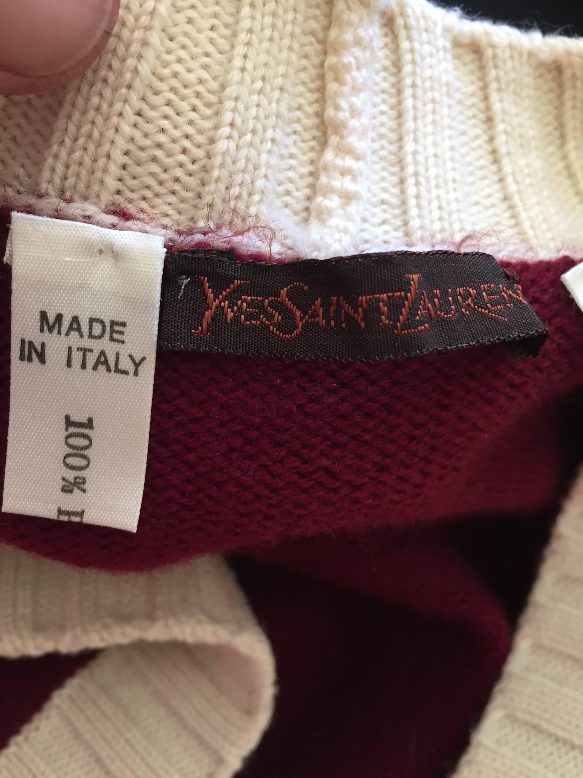 Yves Saint Laurent 1970's Burgundy Cardigan Sweater For Sale 1