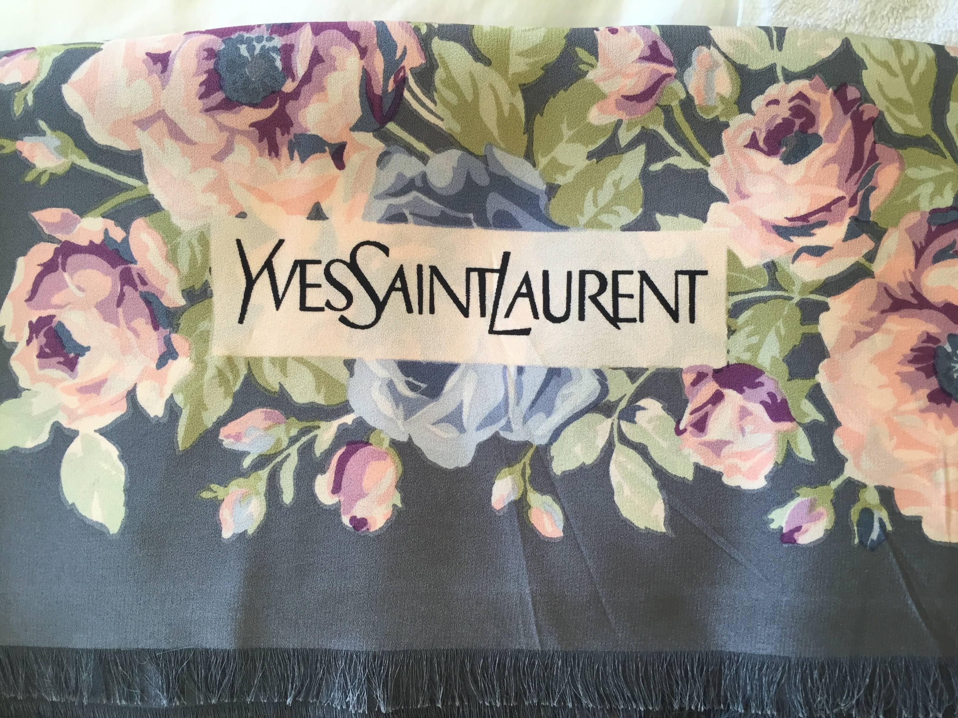 Yves Saint Laurent 1970's Large SIlk Floral Scarf Pre Rive Gauche For Sale 4
