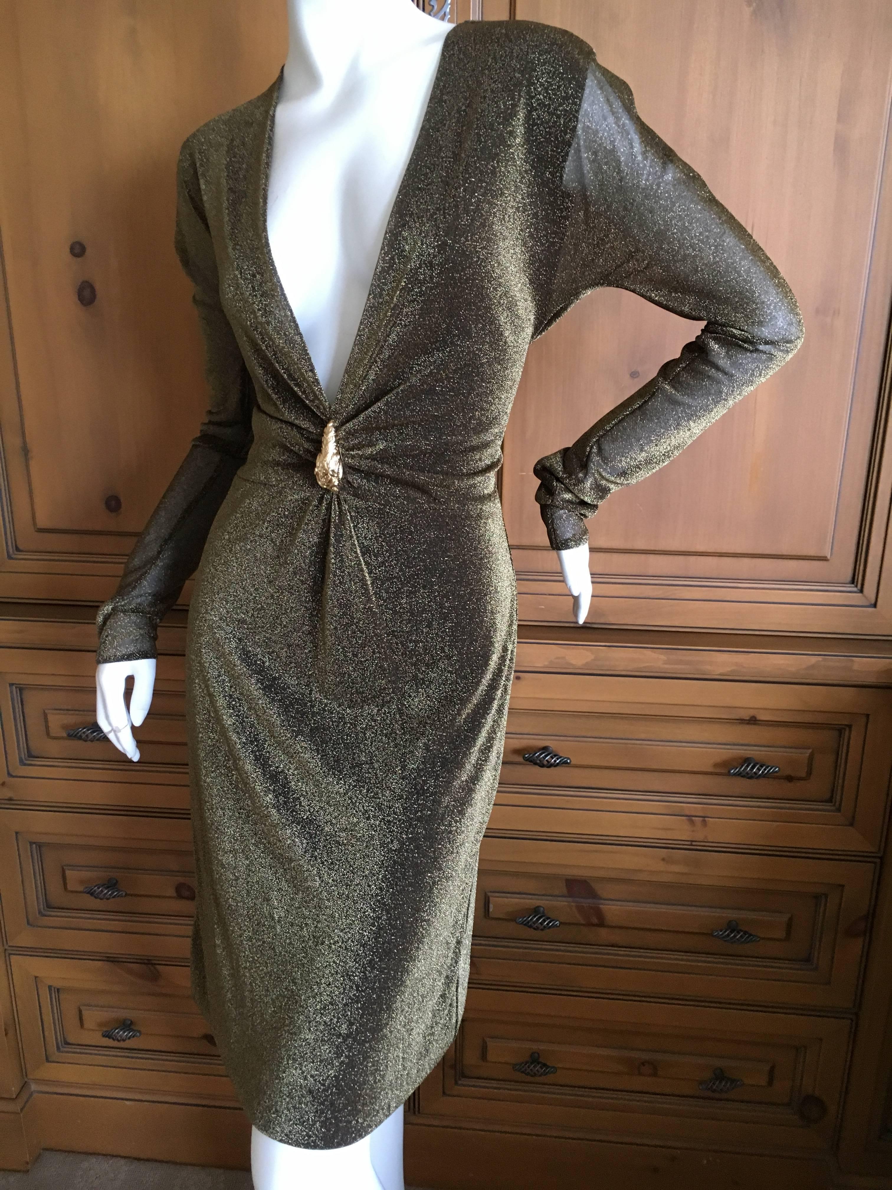 Women's Gucci by Tom Ford Low Cut Gold Dress with Dragon Detail