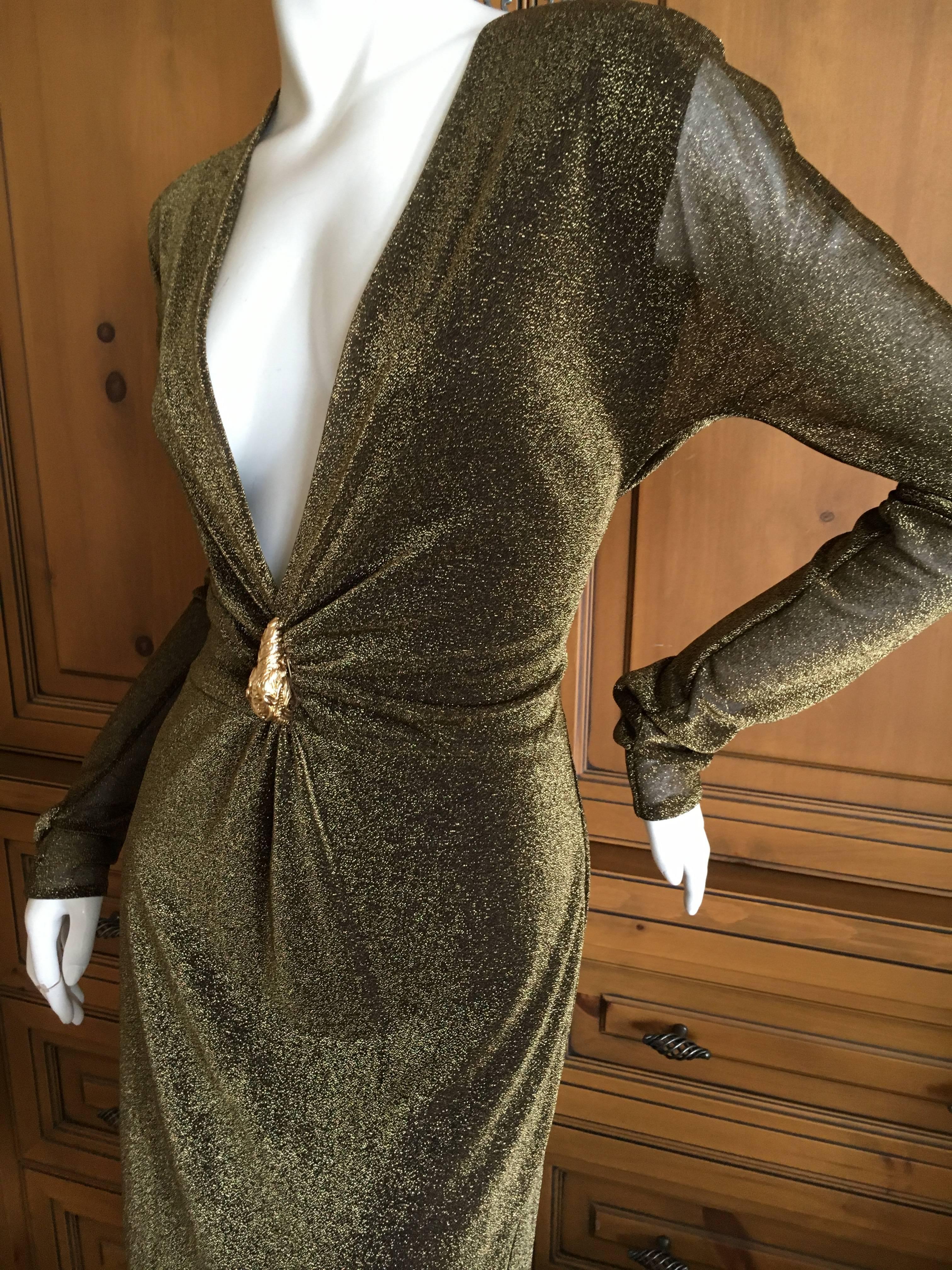 Gucci by Tom Ford Low Cut Gold Dress with Dragon Detail 4
