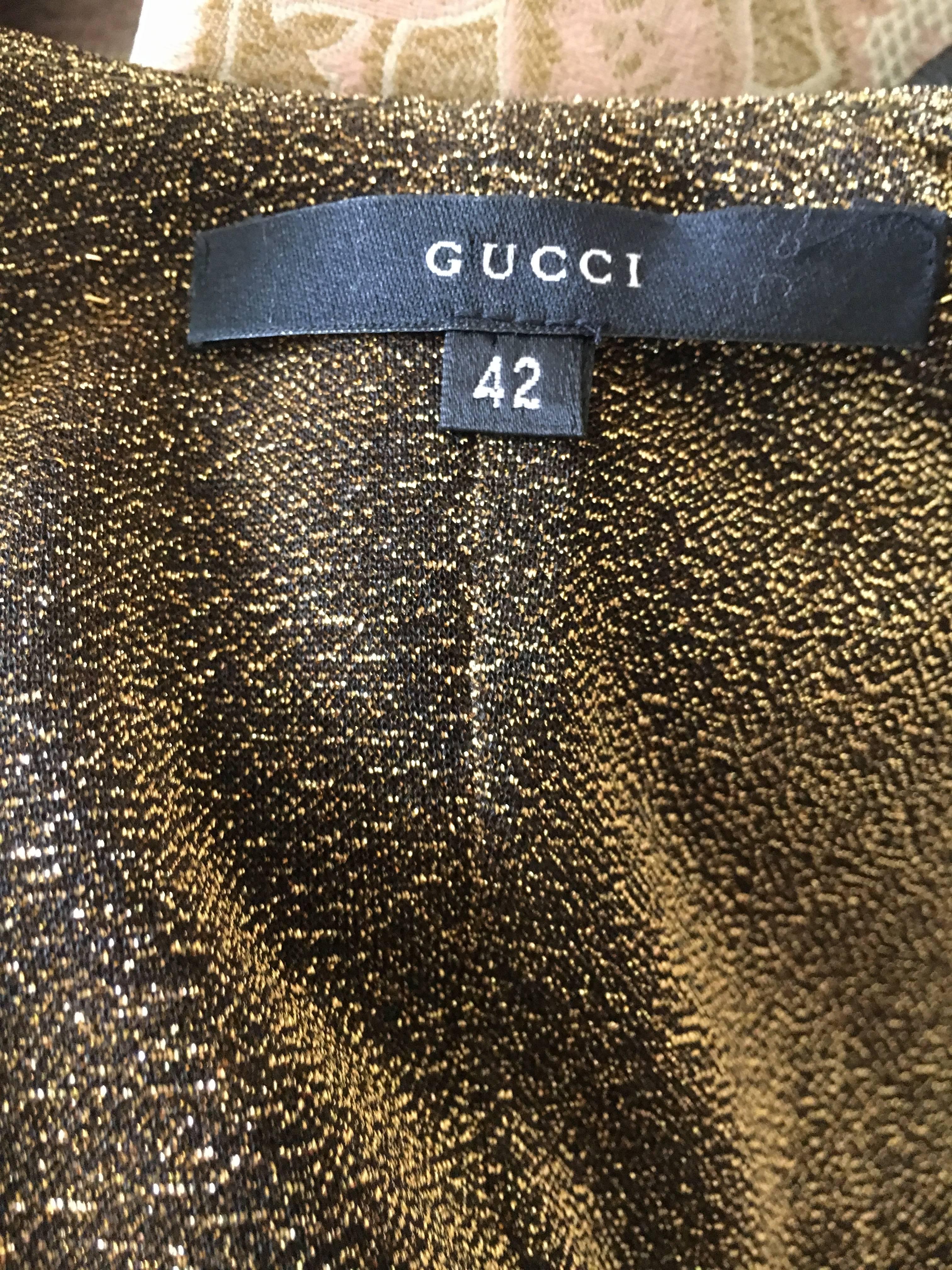 Gucci by Tom Ford Low Cut Gold Dress with Dragon Detail 2