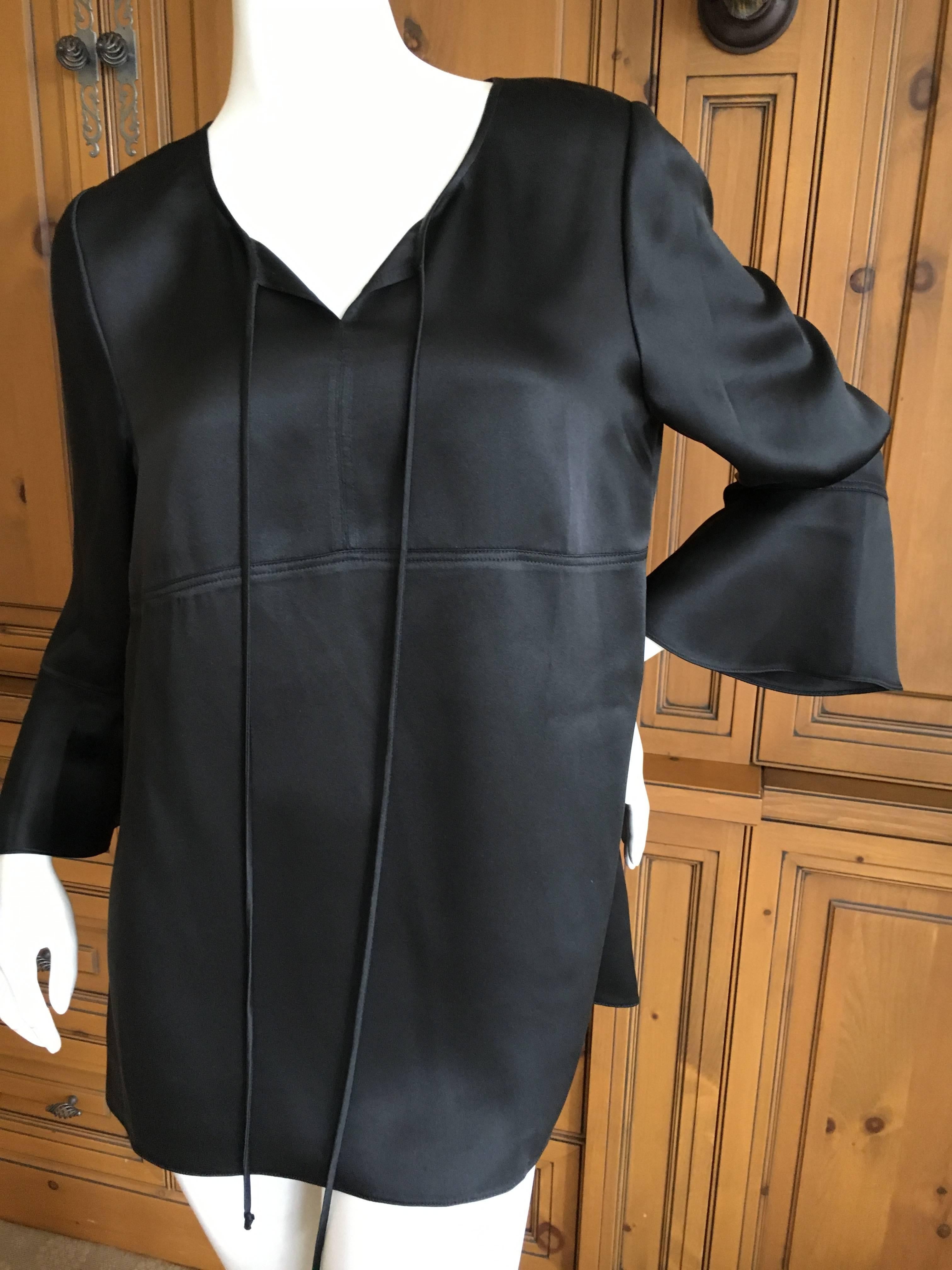 Women's Chado Ralph Rucci Black Silk Bell Sleeve Top For Sale