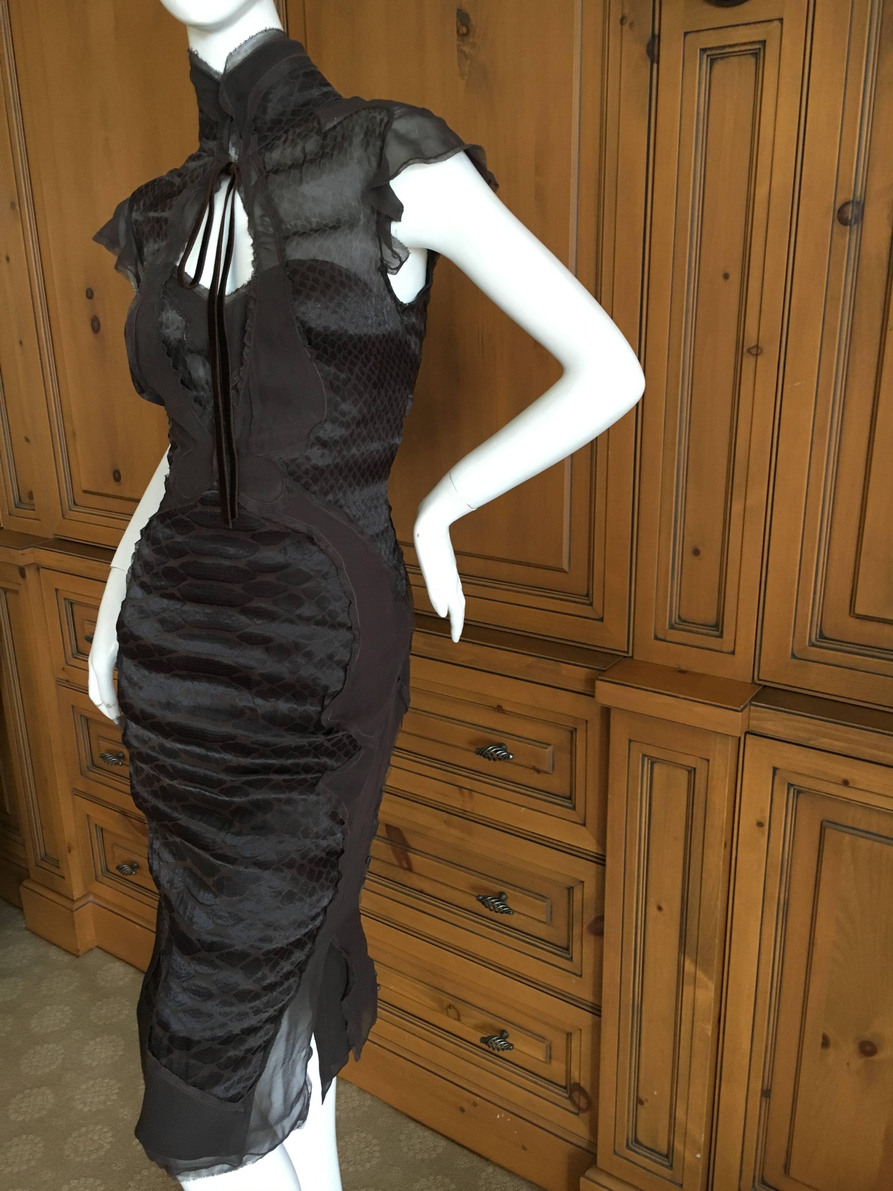Yves Saint Laurent by Tom Ford Sheer Reptile Print Dress & Slip In Excellent Condition For Sale In Cloverdale, CA