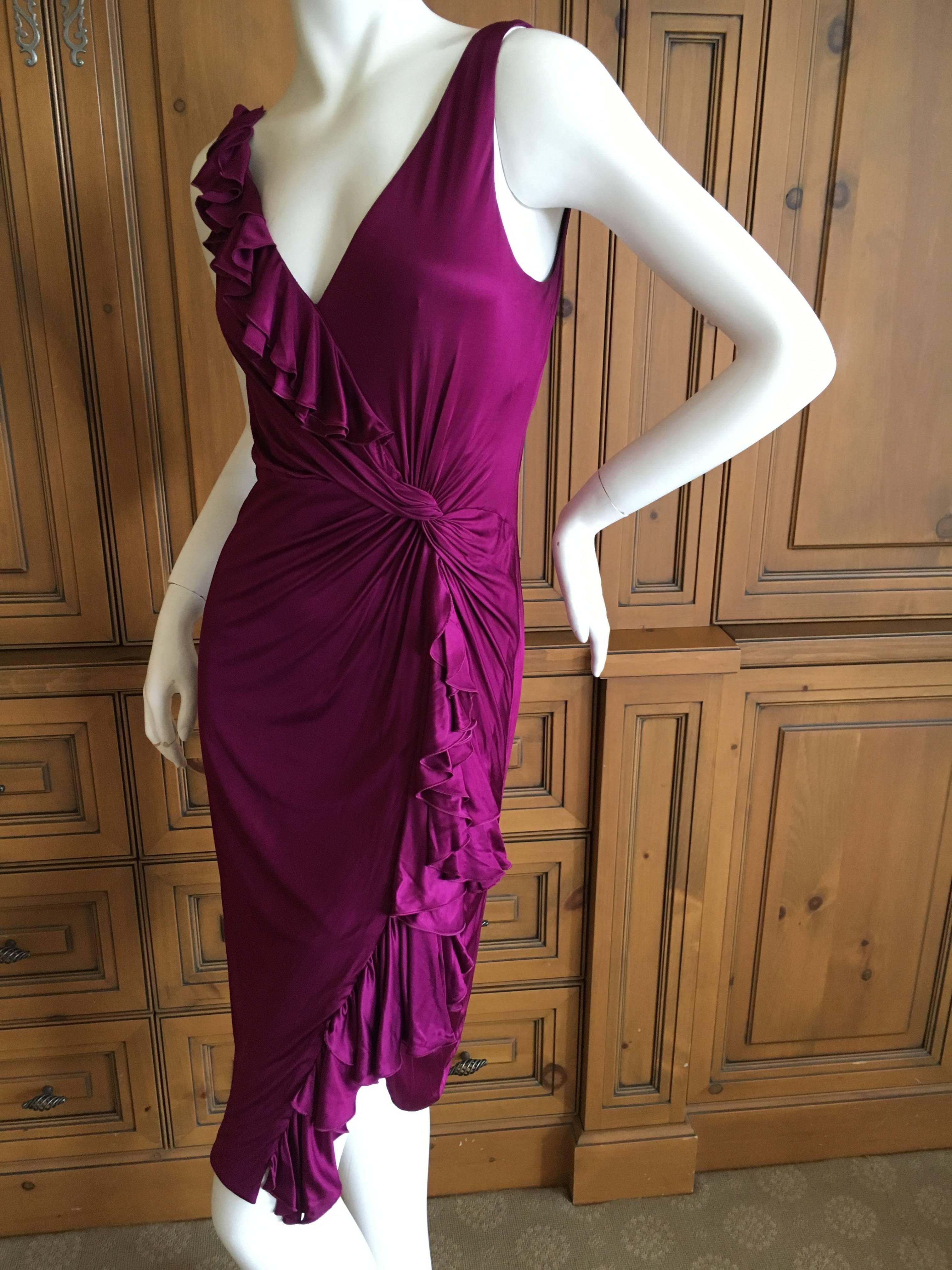 Versace Violet Ruffled Jersey Dress For Sale 1