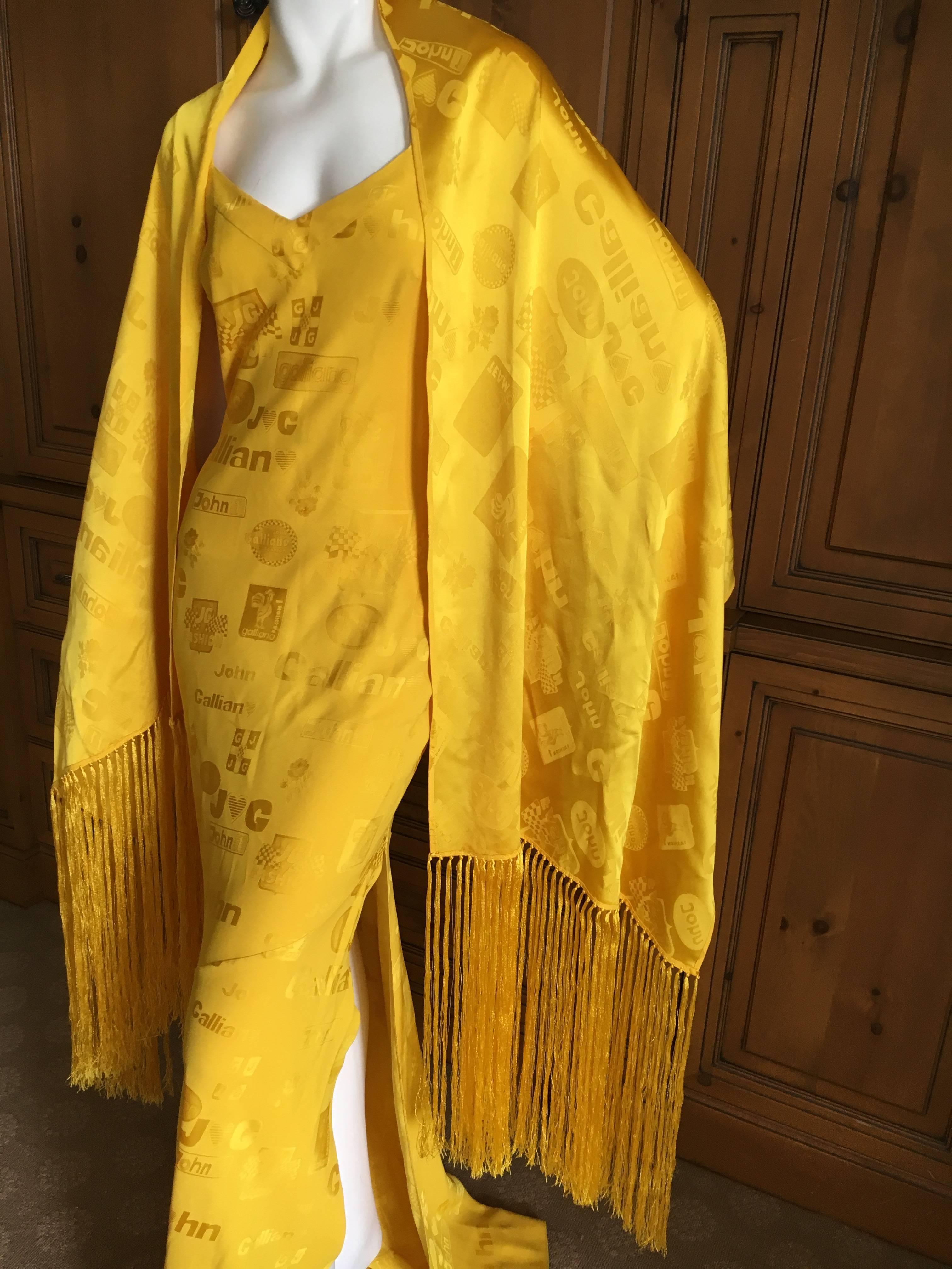 John Galliano 90's Nascar Logo Bias Cut Dress with Matching Fringe Shawl For Sale 3