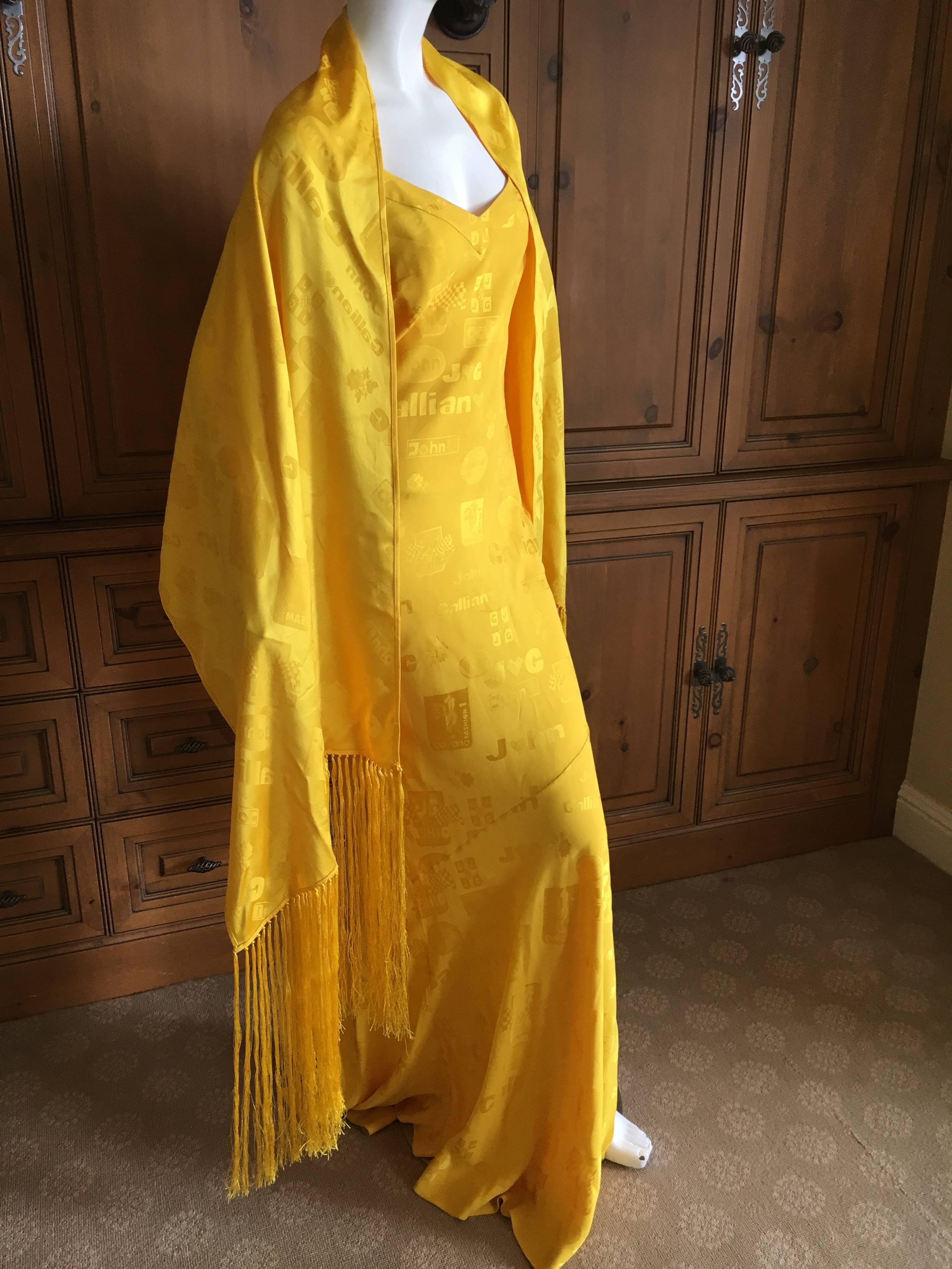 John Galliano 90's Nascar Logo Bias Cut Dress with Matching Fringe Shawl For Sale 2