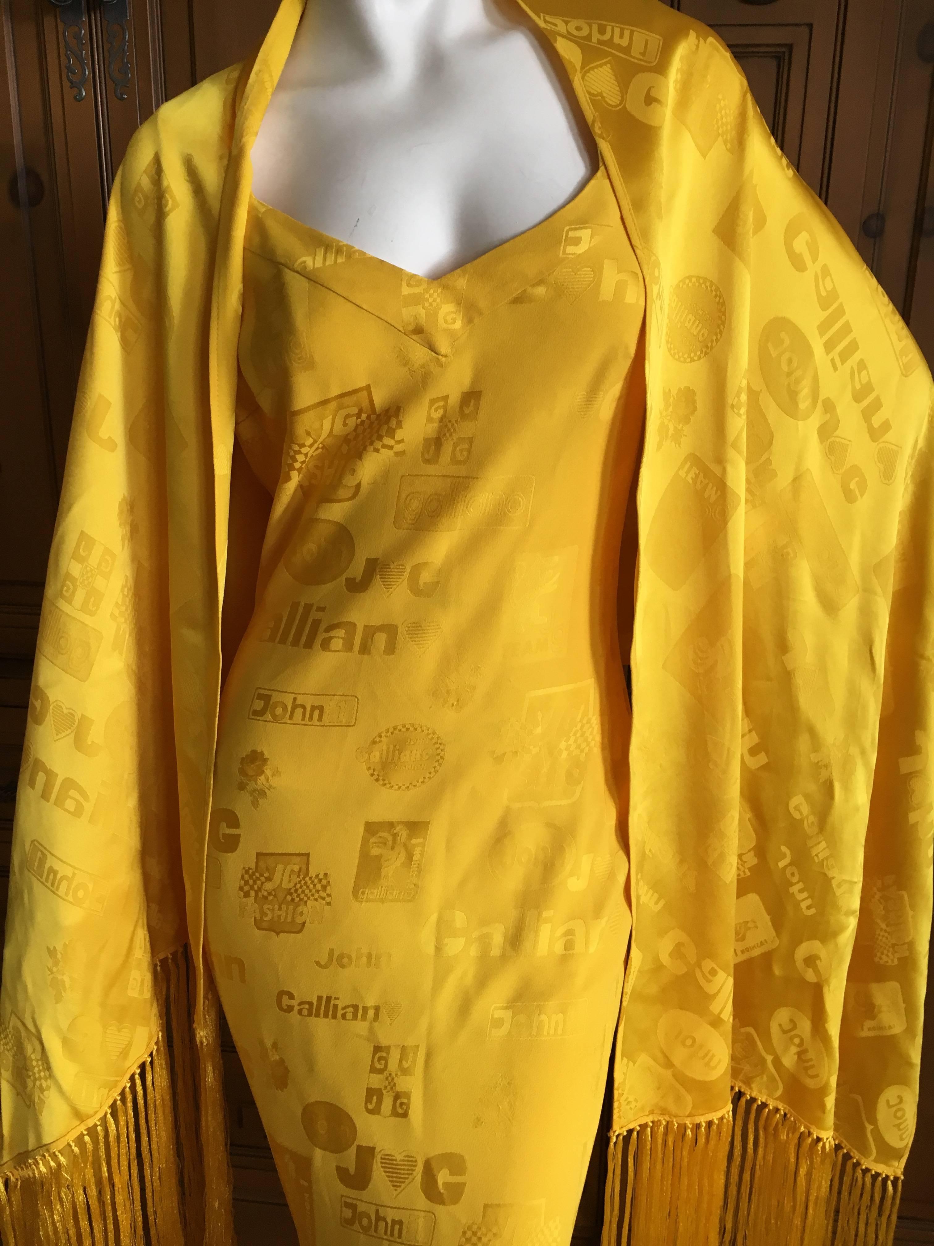 John Galliano 90's Nascar Logo Bias Cut Dress with Matching Fringe Shawl For Sale 4