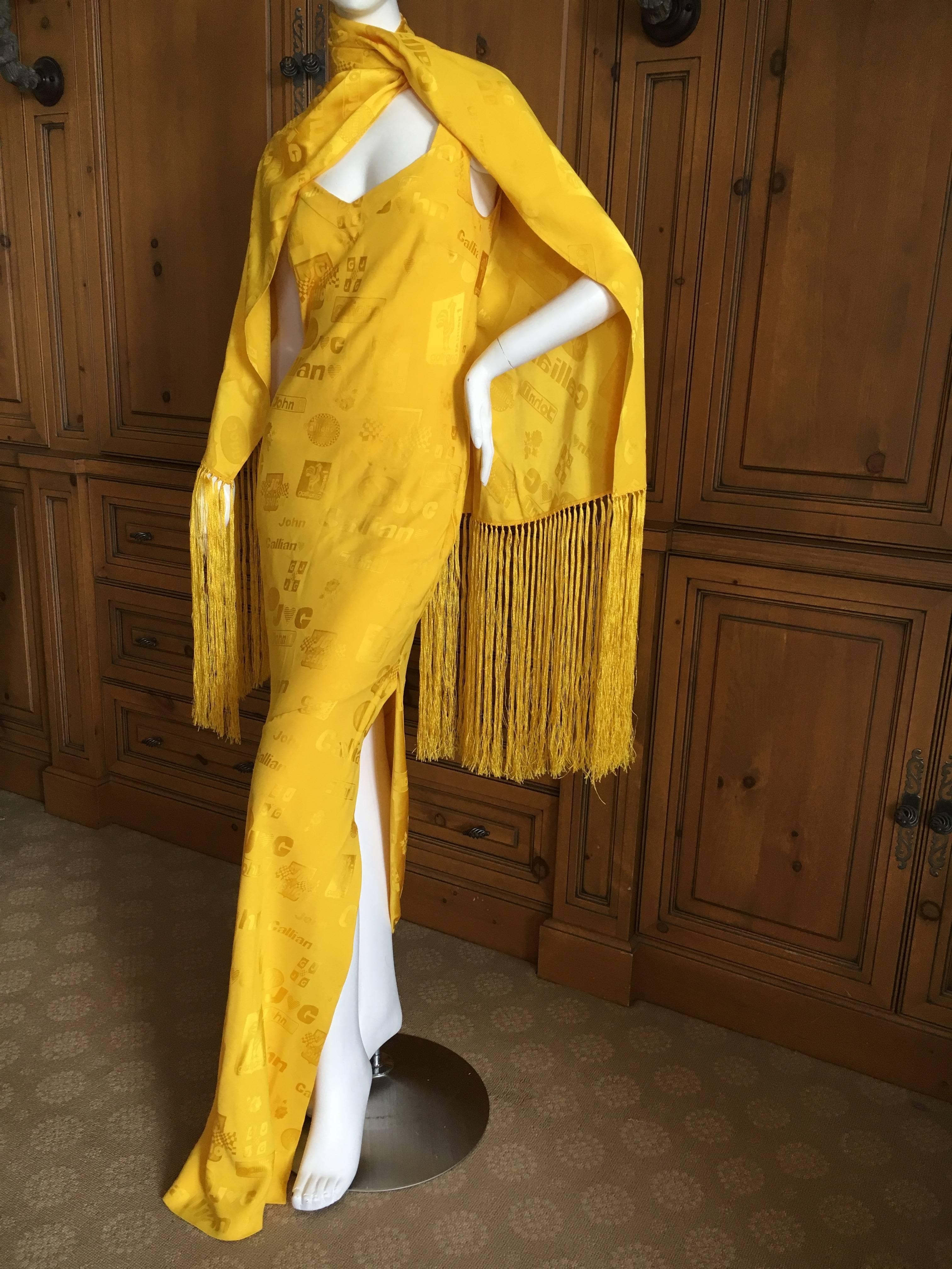 John Galliano 90's Nascar Logo Bias Cut Dress with Matching Fringe Shawl In Excellent Condition For Sale In Cloverdale, CA
