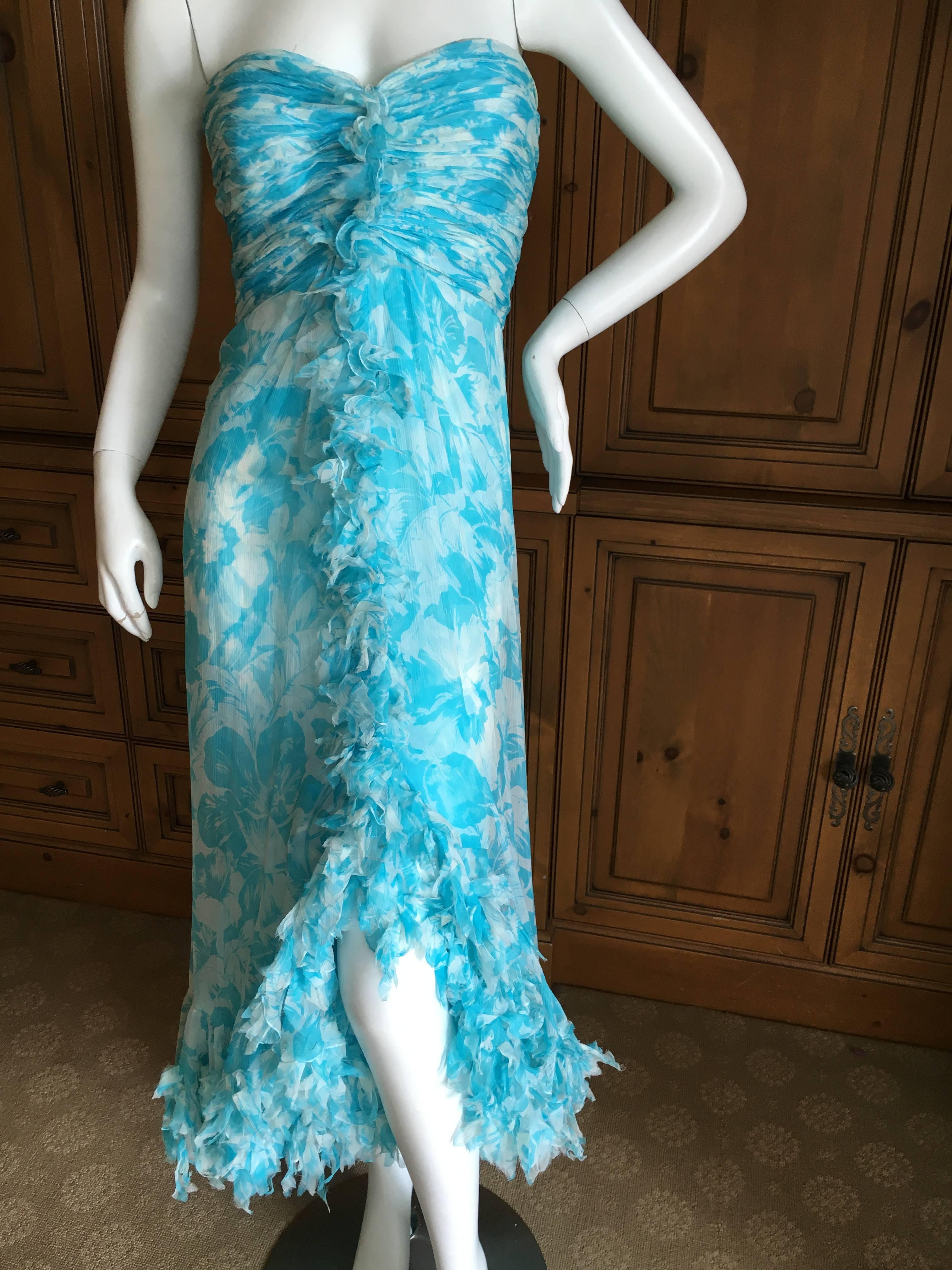 Oscar de la Renta Ruffled Silk Strapless Vintage Cocktail Dress For Sale 1