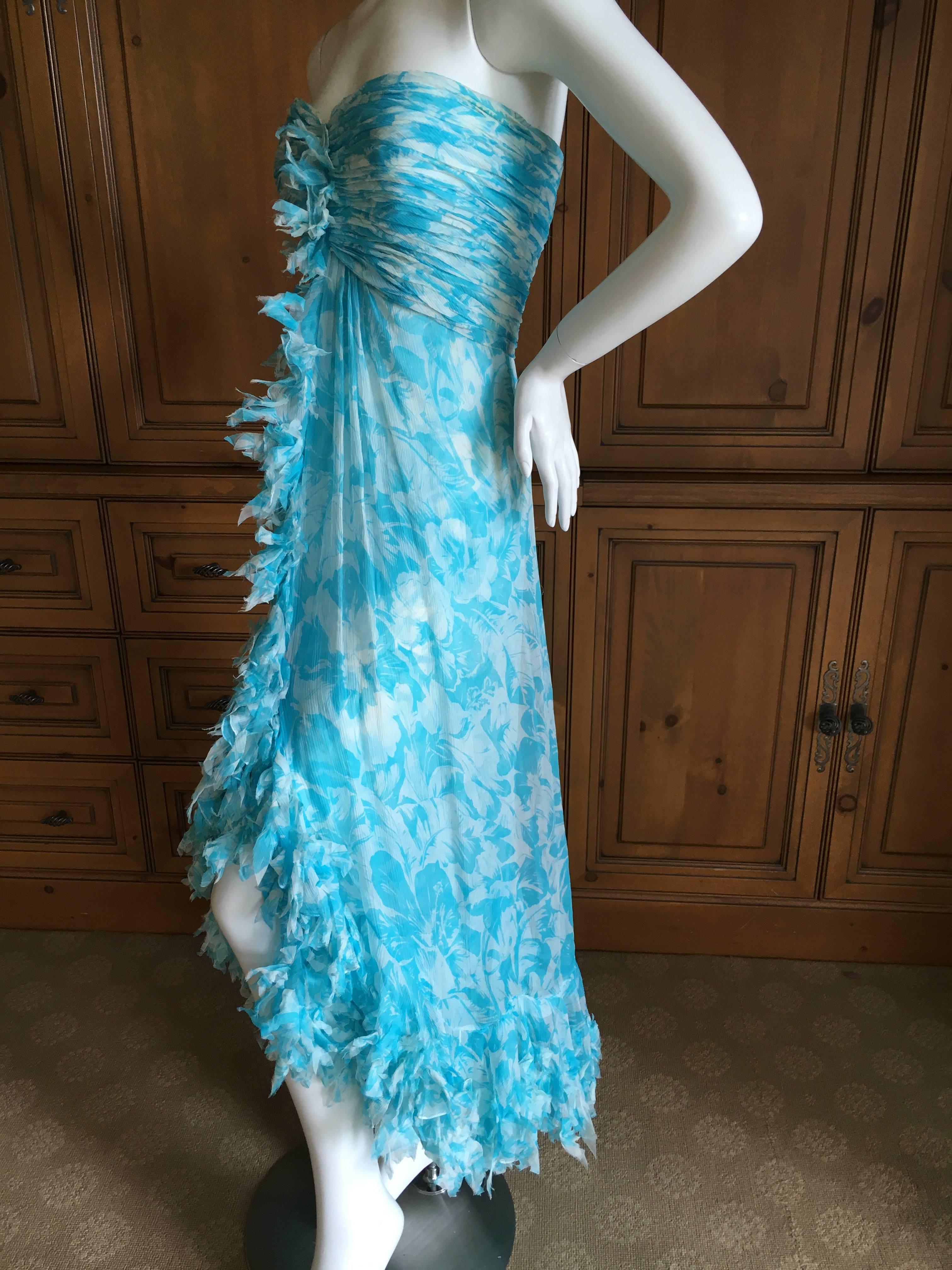 Women's Oscar de la Renta Ruffled Silk Strapless Vintage Cocktail Dress For Sale