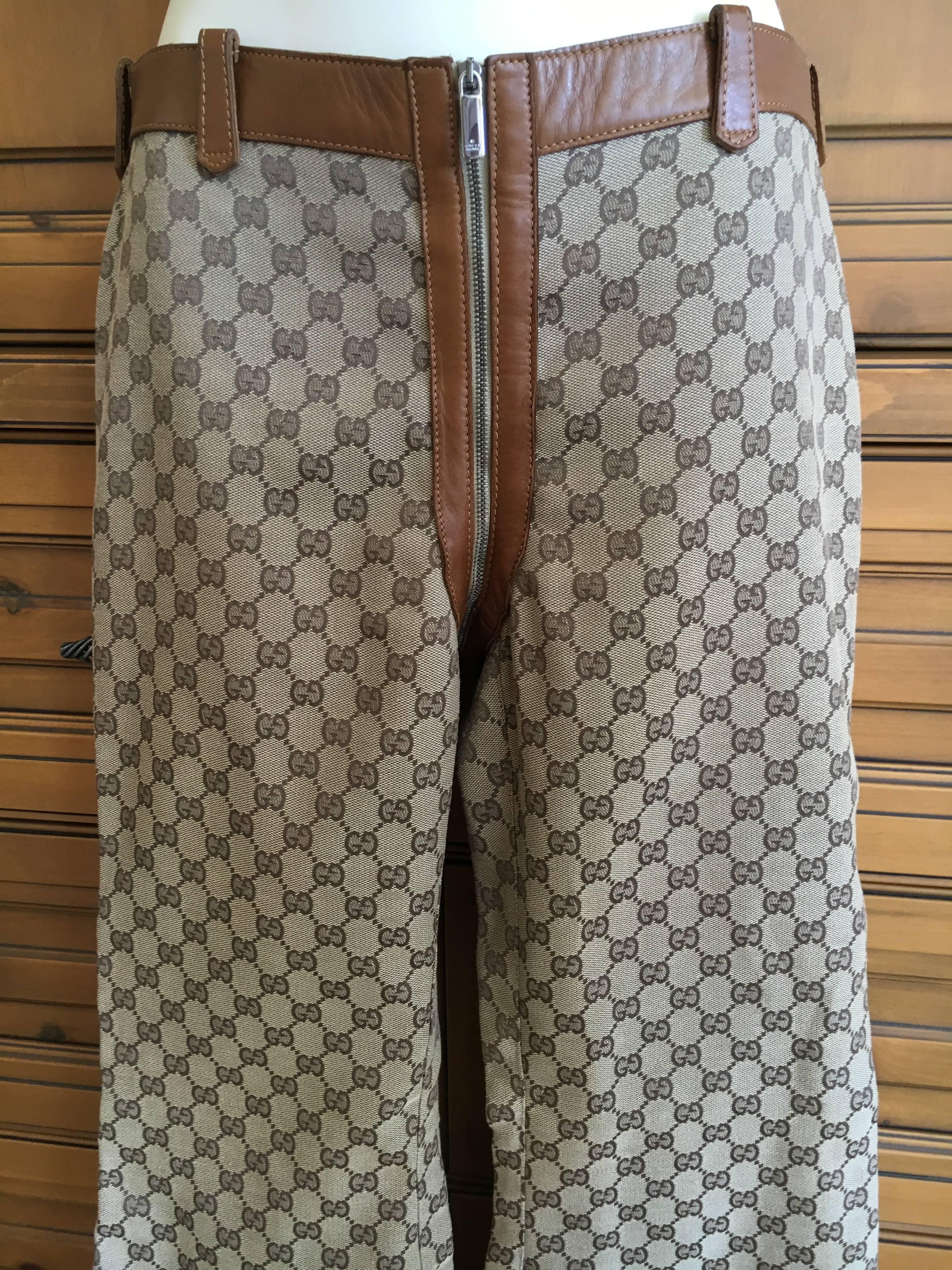 Gucci by Tom Ford Leather Trim Wide Leg Pant in GG Logo 2