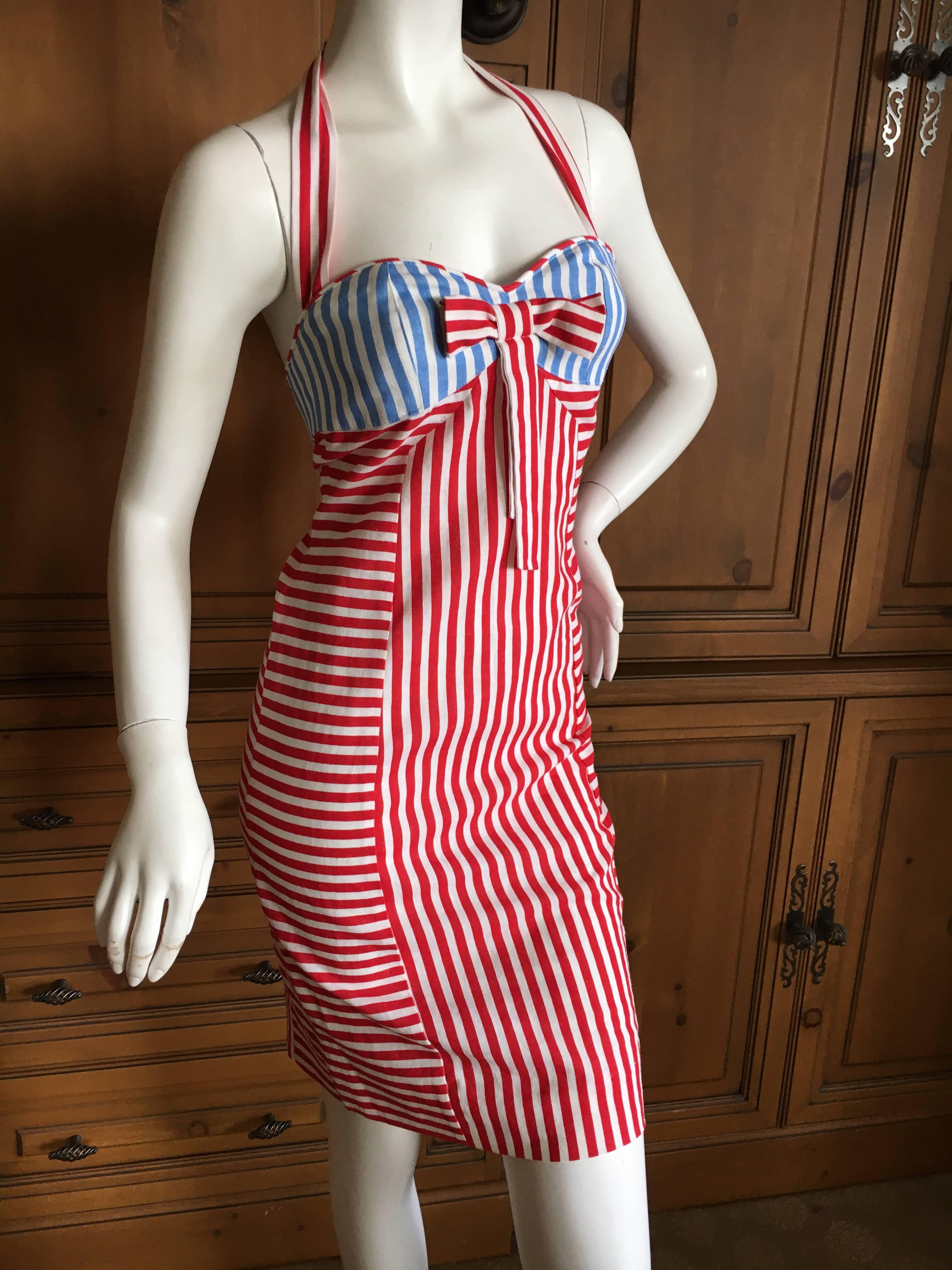 Red Jean-Charles de Castelbajac Patriotic Stripe Linen Day Dress For Sale