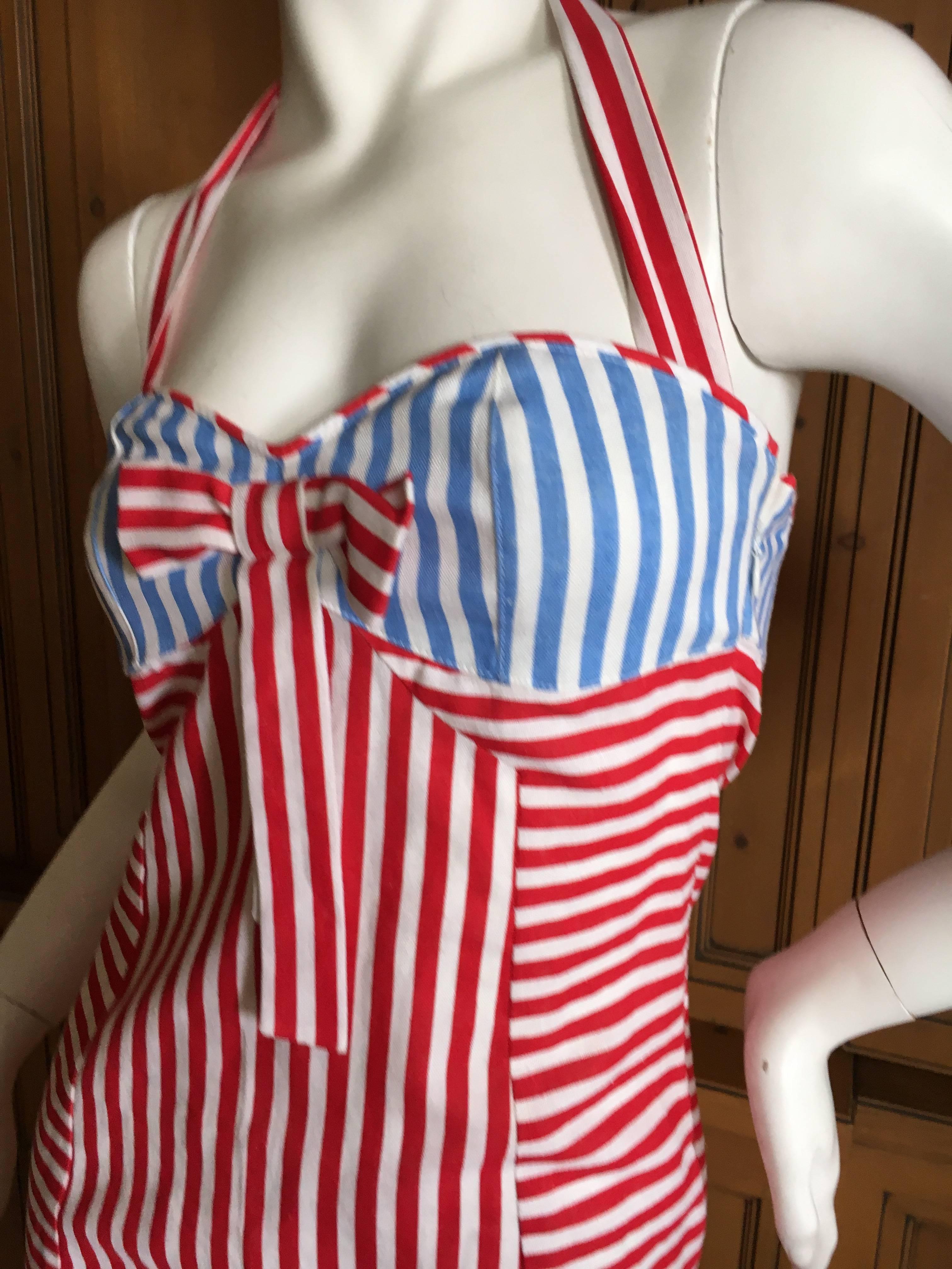 Jean-Charles de Castelbajac Patriotic Stripe Linen Day Dress In Excellent Condition For Sale In Cloverdale, CA