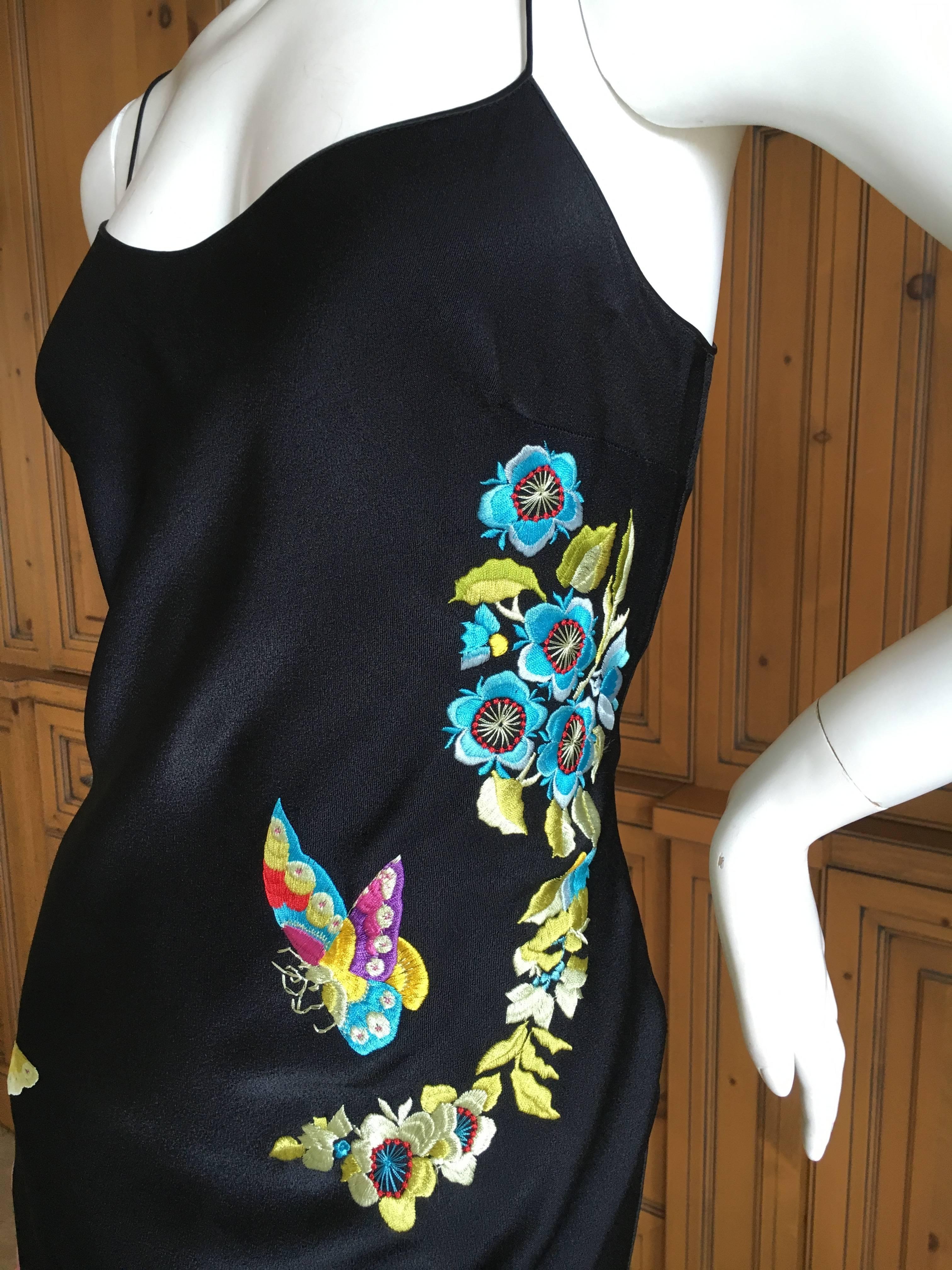 John Galliano Butterfly Embroidered Bias Cut Black Dress 1