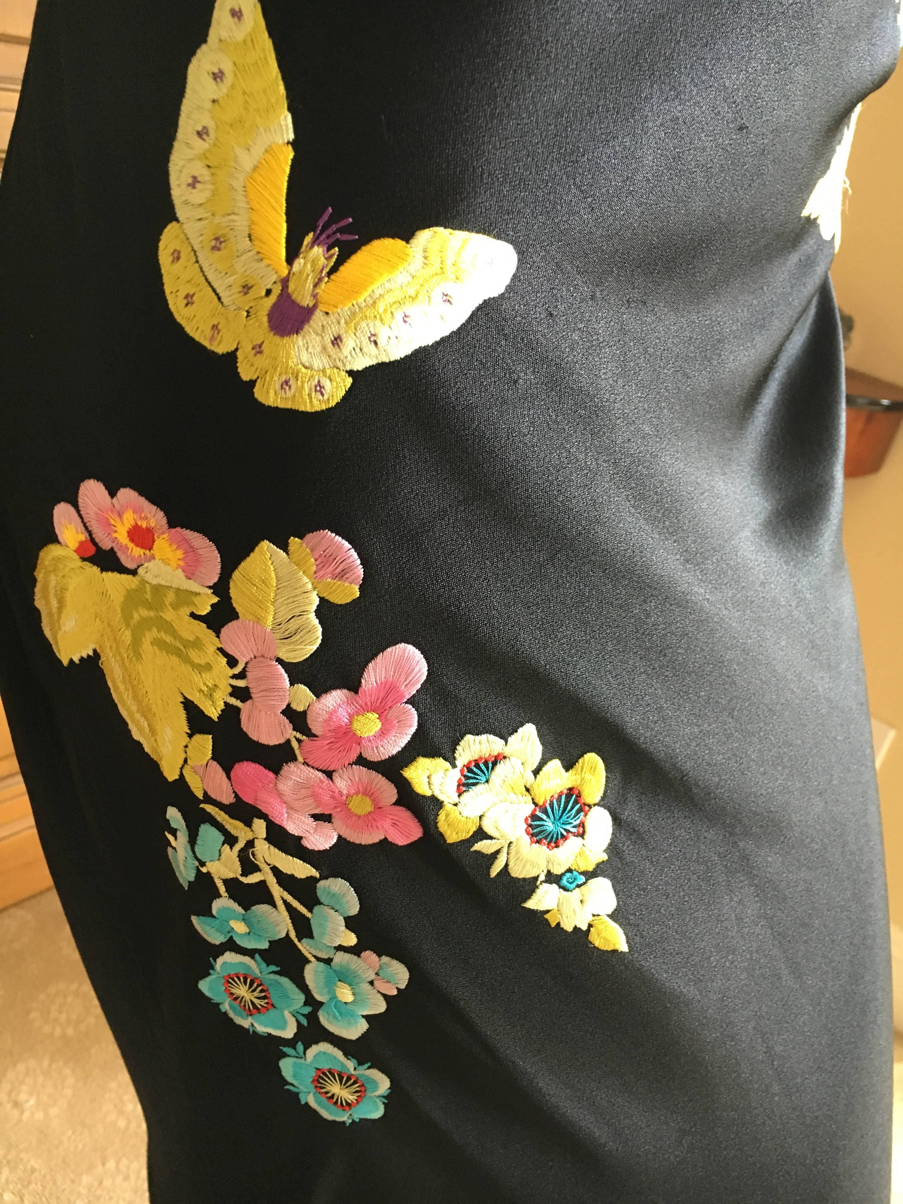 John Galliano Butterfly Embroidered Bias Cut Black Dress In Excellent Condition In Cloverdale, CA